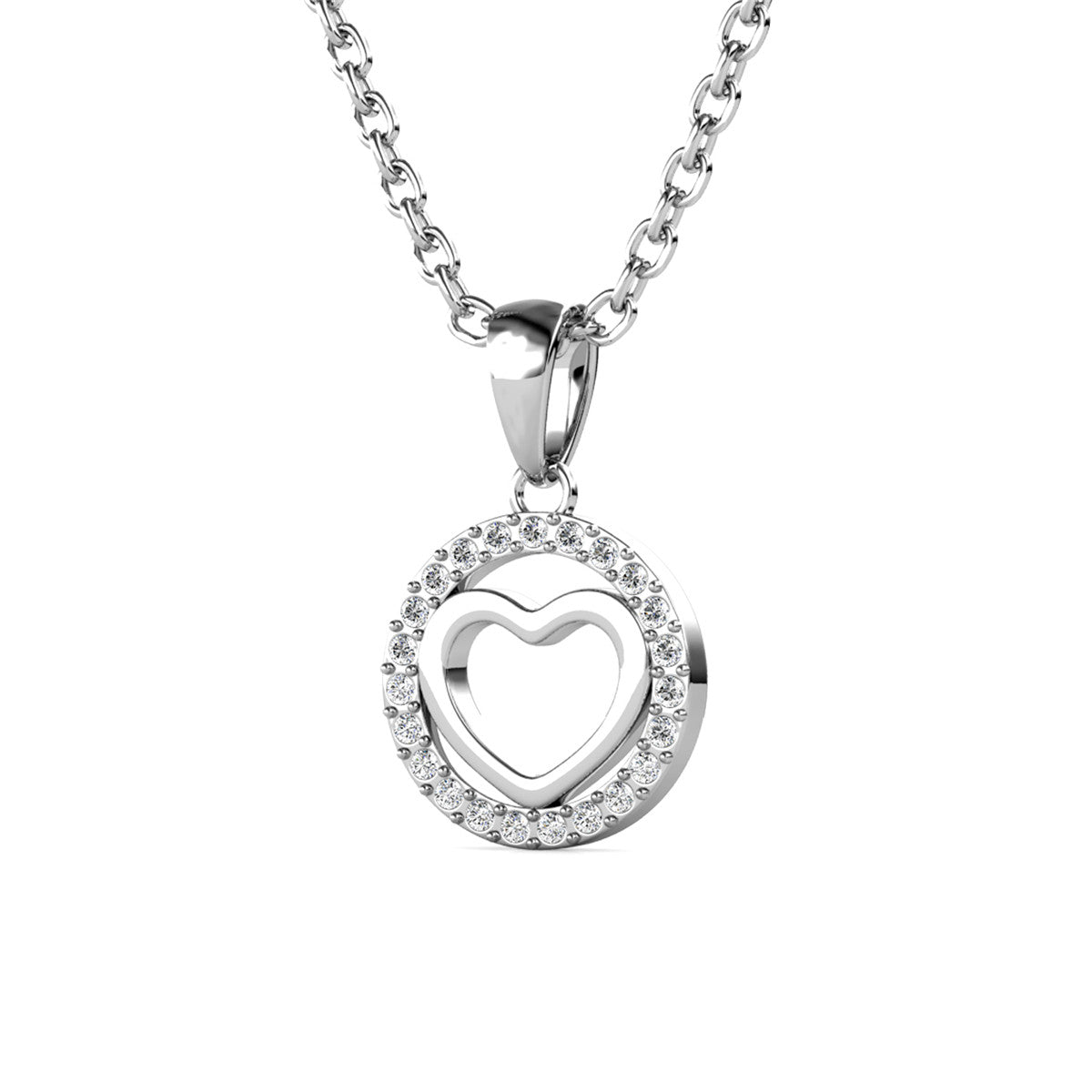 Khaleesi 18k White Gold Plated Silver Heart Necklace with Swarovski Crystals