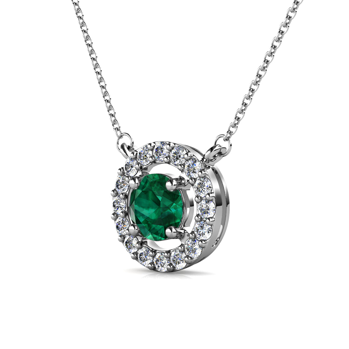 Royal 18k White Gold Plated Birthstone Halo Necklace with Round Cut Swarovski Crystals