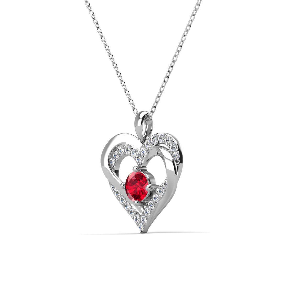 Forever January Birthstone 18k White Gold Plated Silver Double Heart Diamond Necklace with Swarovski Crystals