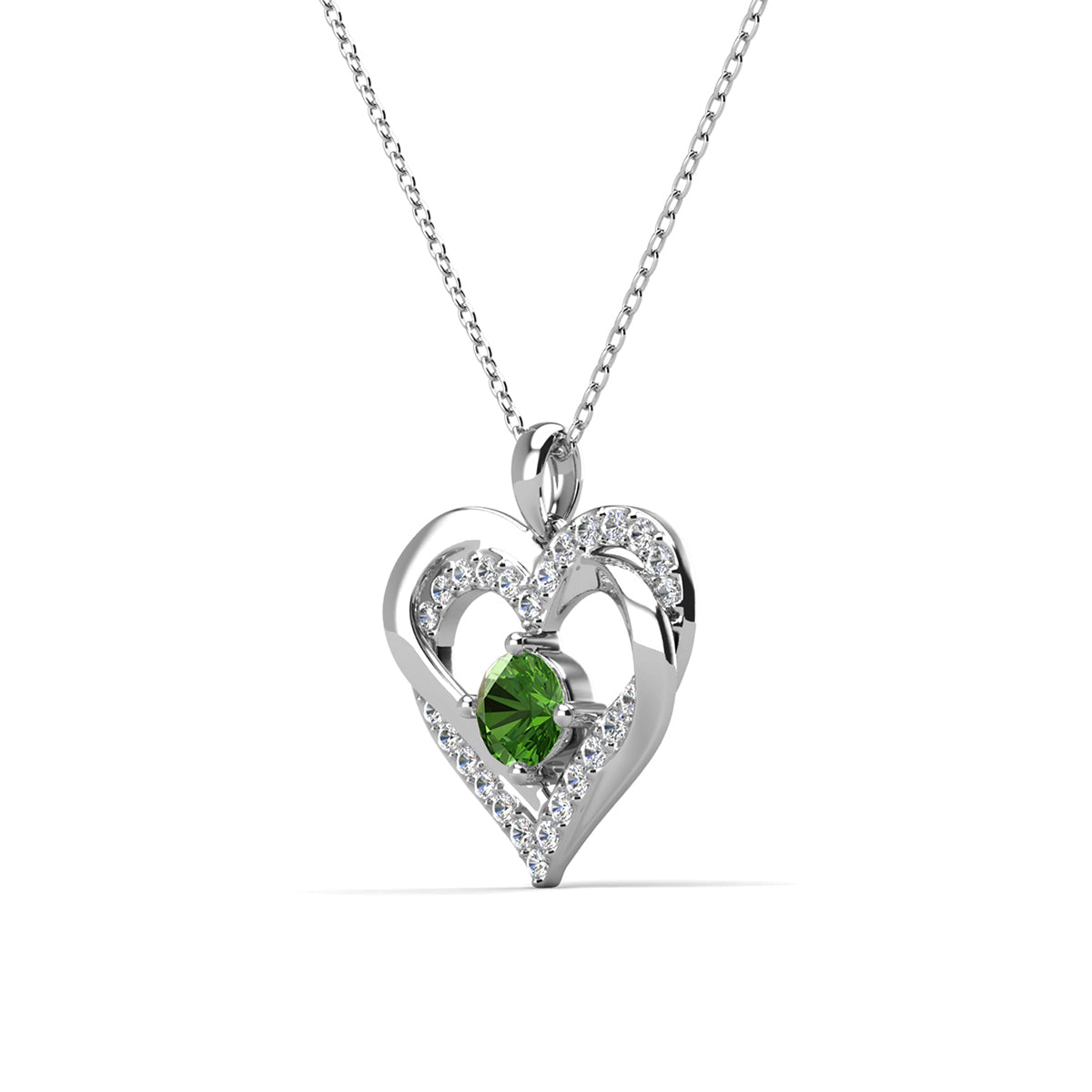 Forever August Birthstone 18k White Gold Plated Silver Double Heart Diamond Necklace with Swarovski Crystals