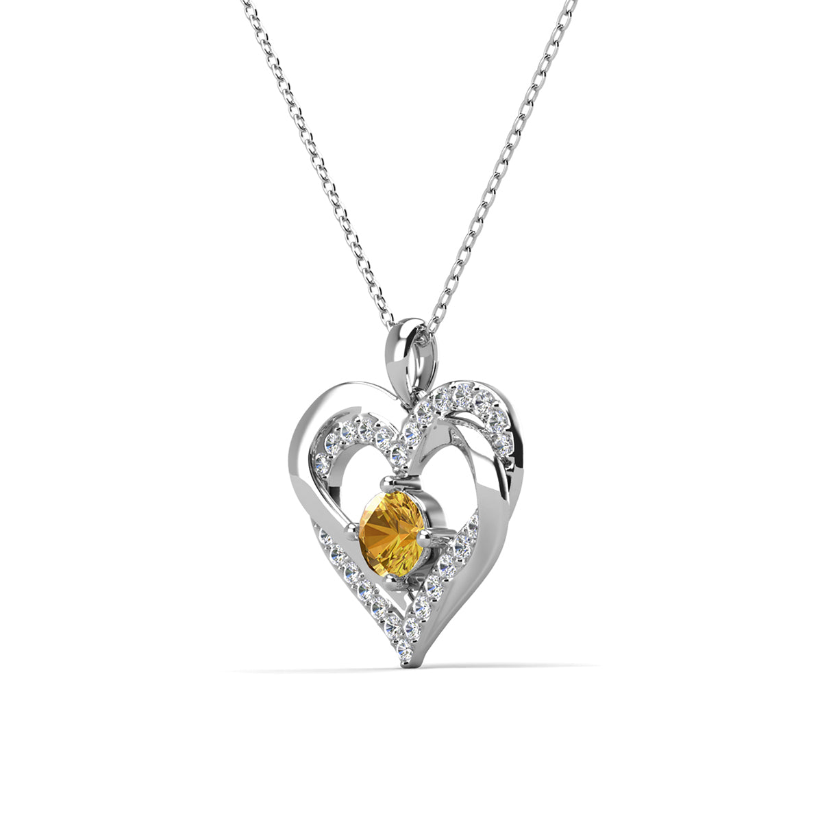 Forever November Birthstone 18k White Gold Plated Silver Double Heart Diamond Necklace with Swarovski Crystals