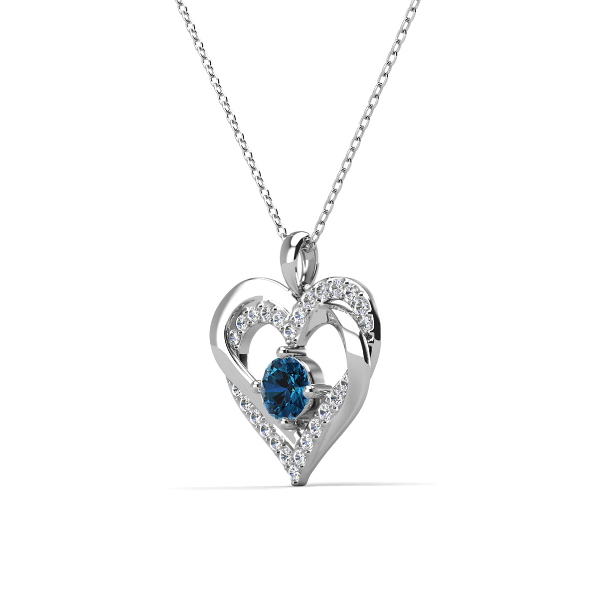 Forever December Birthstone 18k White Gold Plated Silver Double Heart Diamond Necklace with Swarovski Crystals