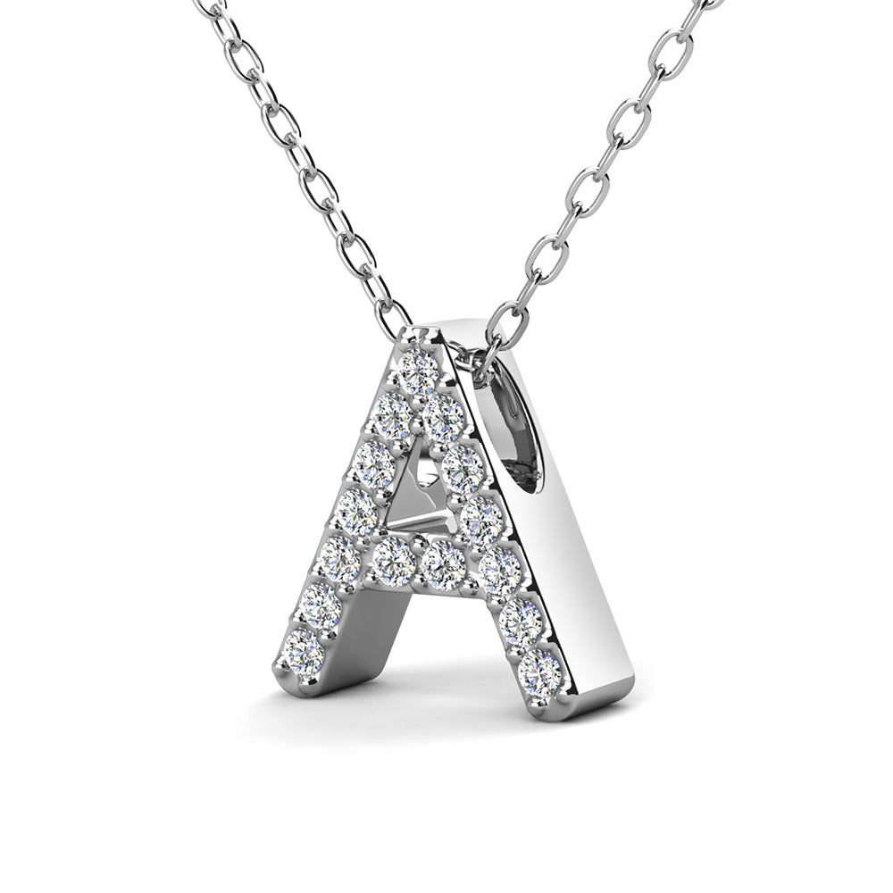 Ethereal Collection 18k White Gold Plated Initial Letter Pendant Necklace with Swarovski Crystals