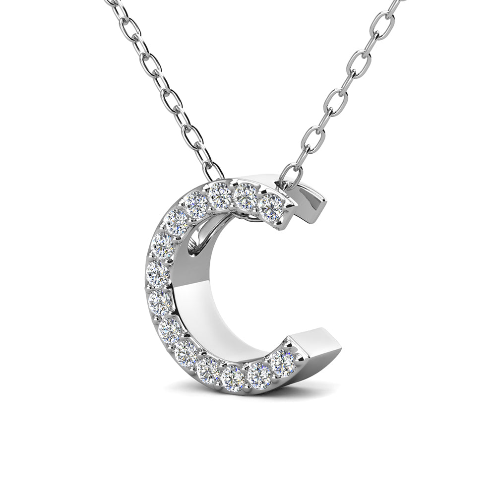 Ethereal Collection 18k White Gold Plated Initial Letter Pendant Necklace with Swarovski Crystals