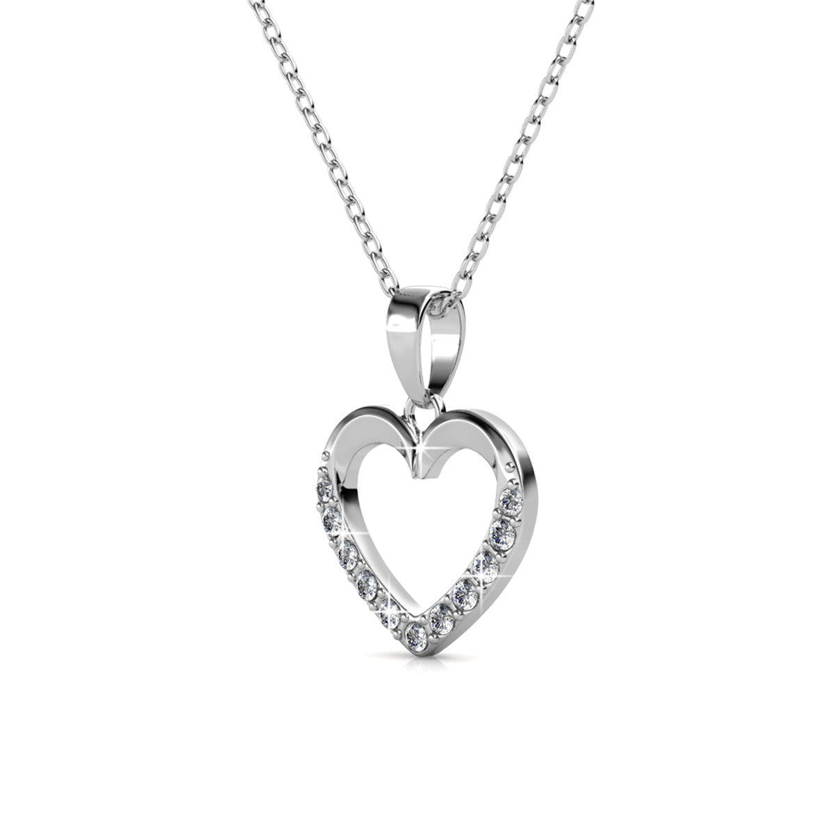 Chelsea 18k White Gold Plated Silver Heart Necklace with Swarovski Crystals