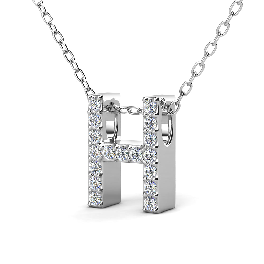 Ethereal Collection 18k White Gold Plated Initial Letter Pendant Necklace with Swarovski Crystals