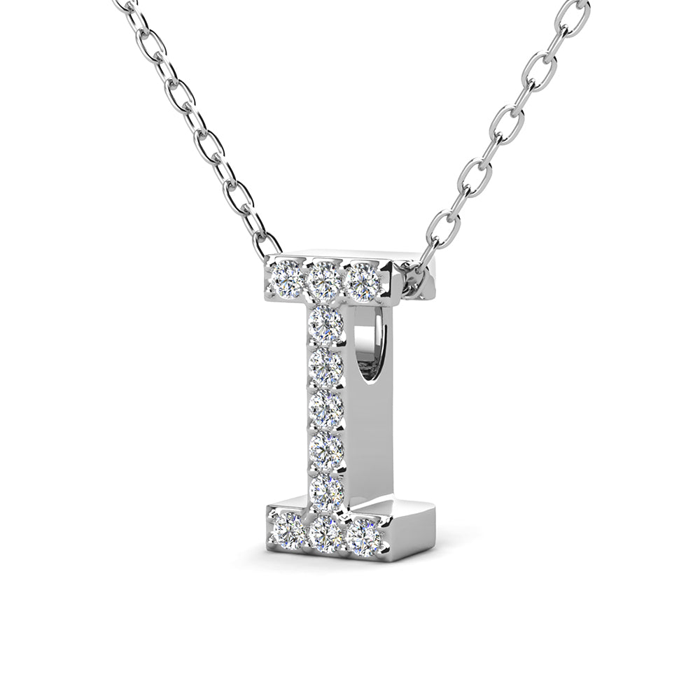 Ethereal Collection 18k White Gold Plated Initial Letter Pendant Necklace with Swarovski Crystals