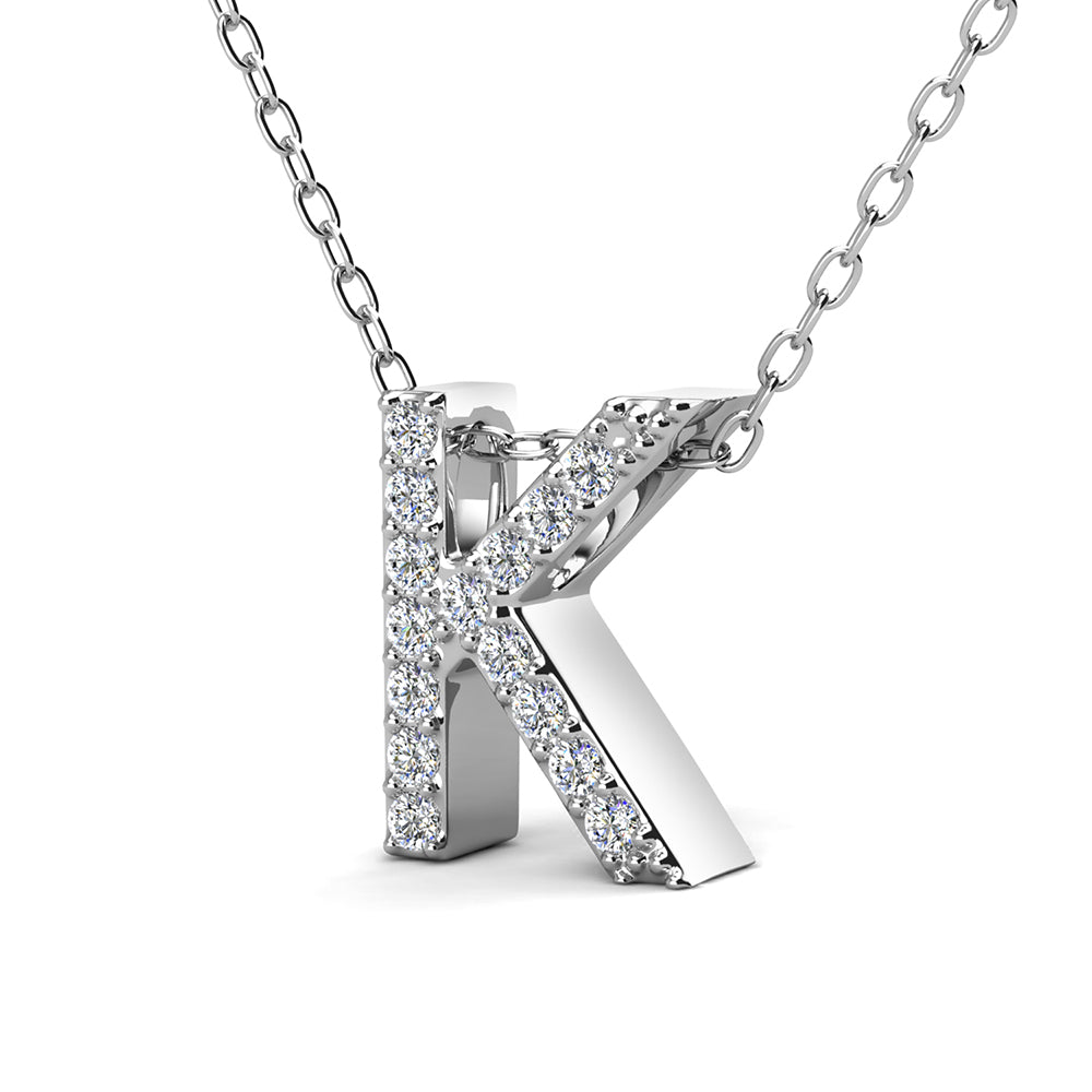 Ethereal Collection 18k White Gold Plated Initial Letter Pendant Necklace with Swarovski Crystals