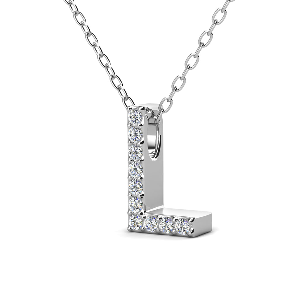 Ethereal Collection 18k White Gold Plated Initial Letter Pendant Necklace with Swarovski Crystals
