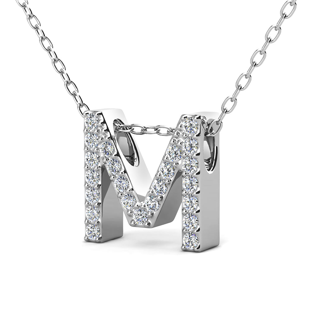 Ethereal Collection 18k White Gold Plated Initial Letter Pendant Necklace with Swarovski Crystals