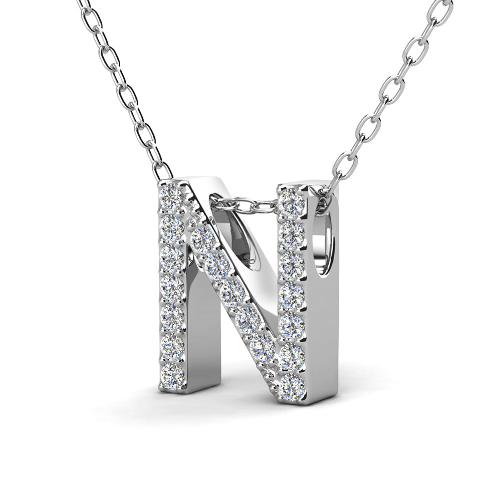Ethereal Collection 18k White Gold Plated Initial Letter Pendant Necklace with Swarovski Crystals