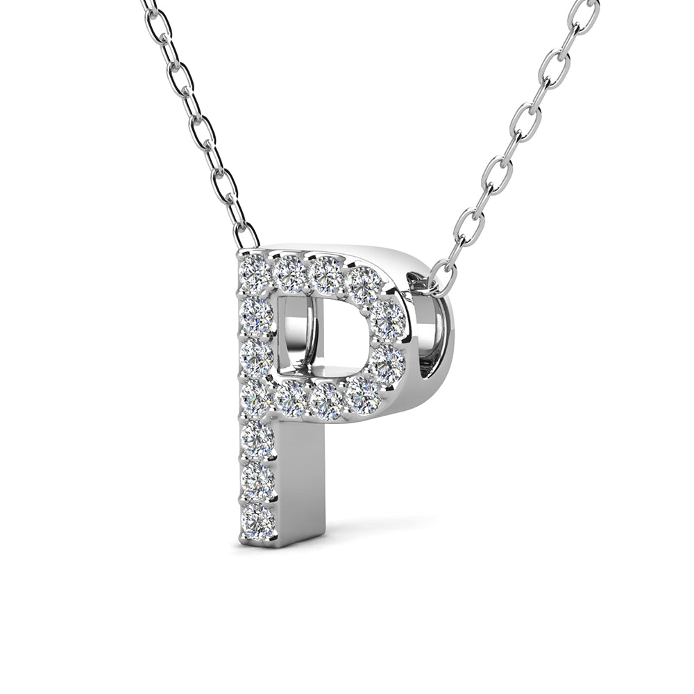 Ethereal Collection 18k White Gold Plated Initial Letter Pendant Necklace with Swarovski Crystals