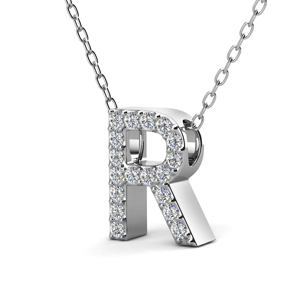 Ethereal Collection 18k White Gold Plated Initial Letter Pendant Necklace with Swarovski Crystals