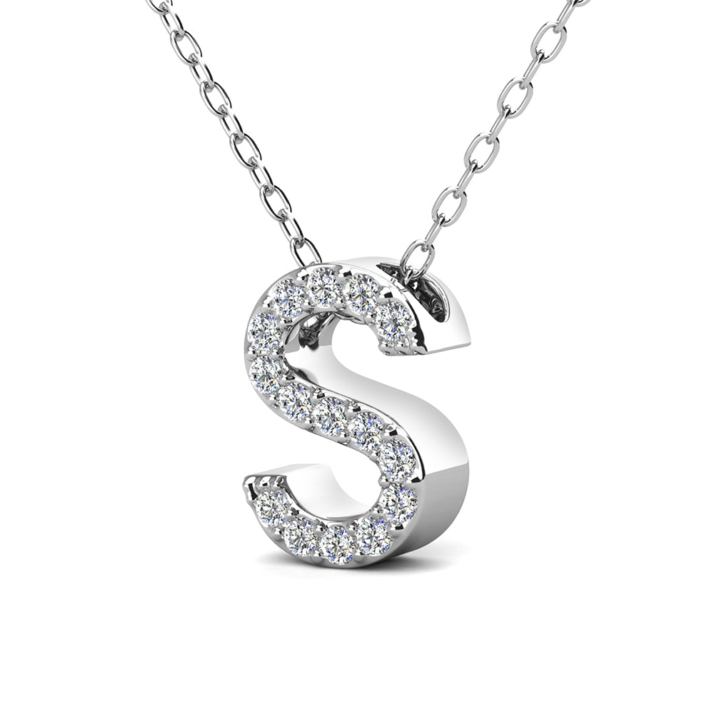 Ethereal Collection 18k White Gold Plated Initial Letter Pendant Necklace with Swarovski Crystals