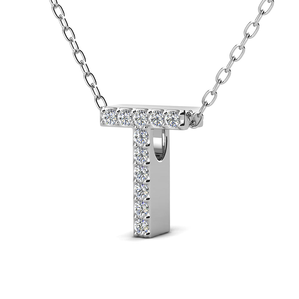 Ethereal Collection 18k White Gold Plated Initial Letter Pendant Necklace with Swarovski Crystals