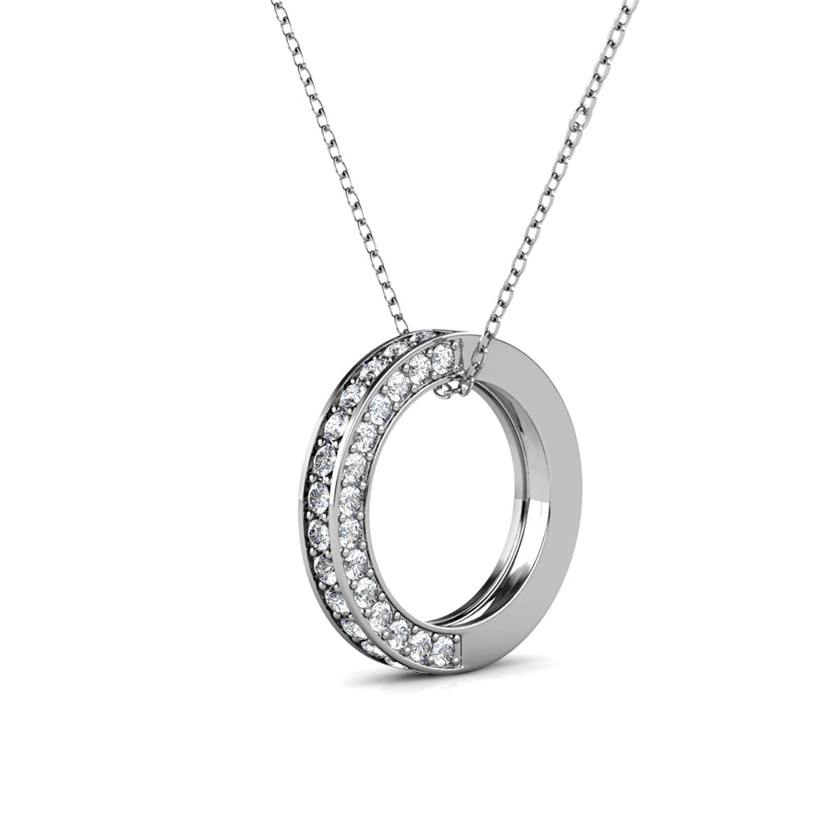 Vivianna 18k White Gold Plated Circle Pendant Necklace with Crystals
