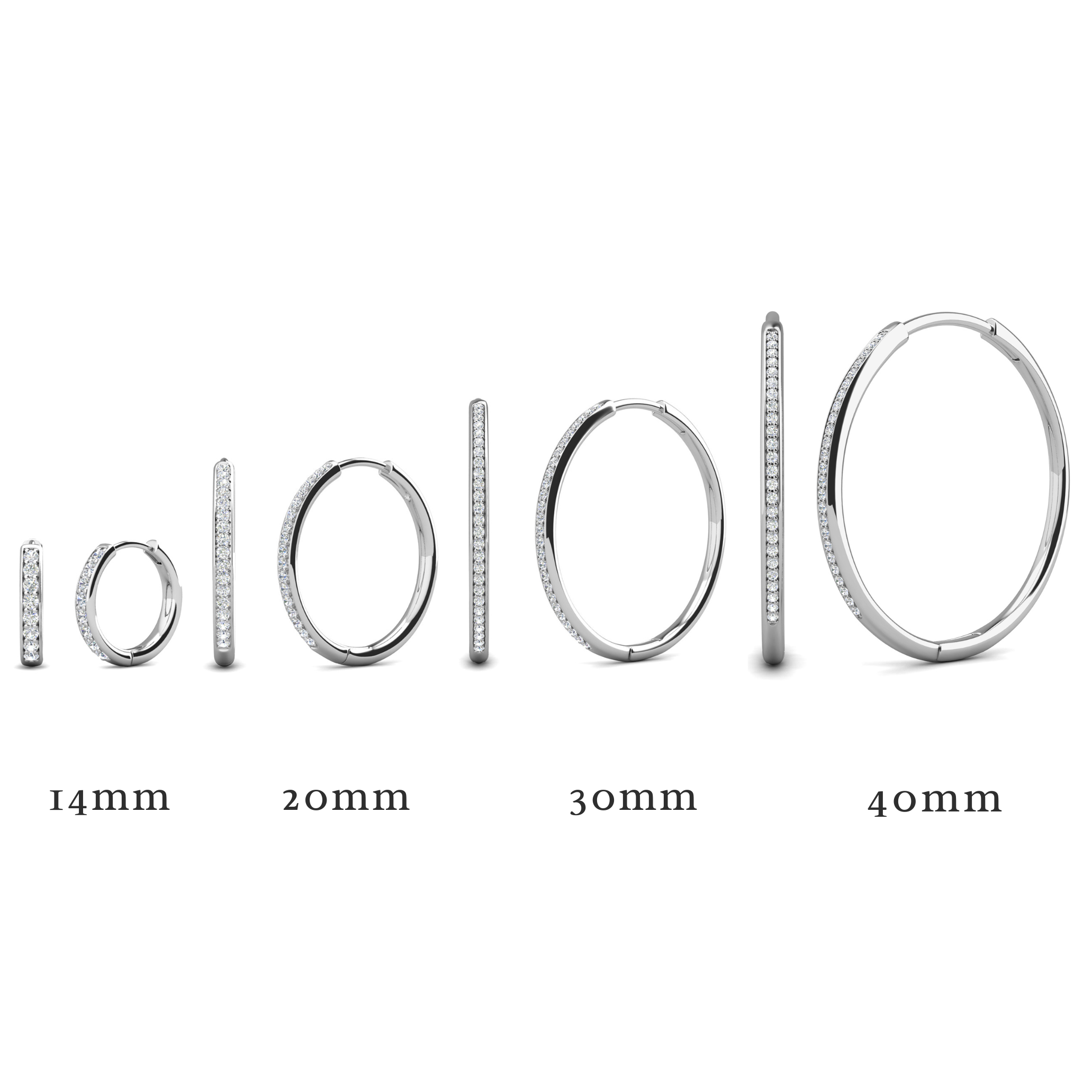 Leslie 18k White Gold Plated 14mm-40mm Hoop Earrings with Swarovski Crystals