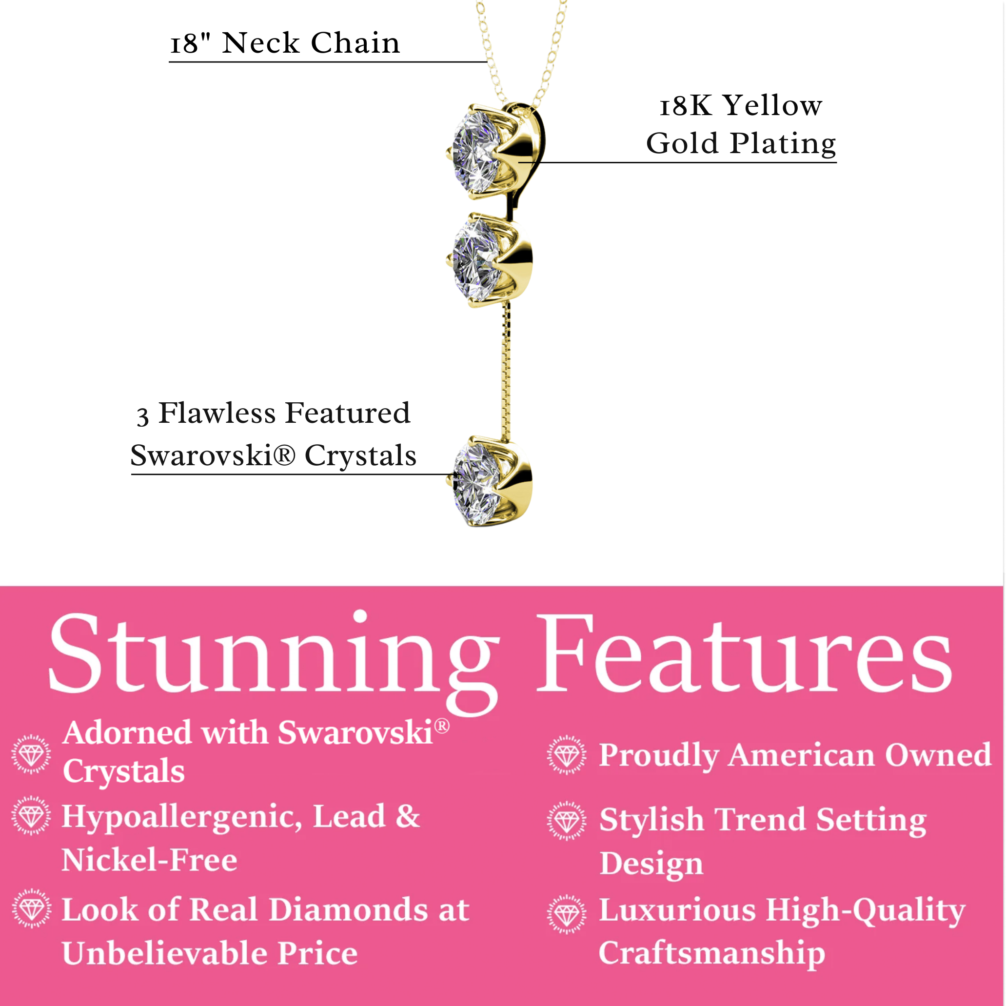 Sloane “Hero” 18k 白金镀施华洛世奇吊坠项链