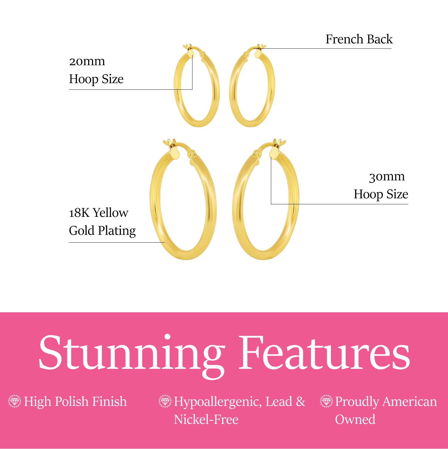 Pack of 2 - Amy 18k White Gold Plated 20/30mm Hoop Earrings