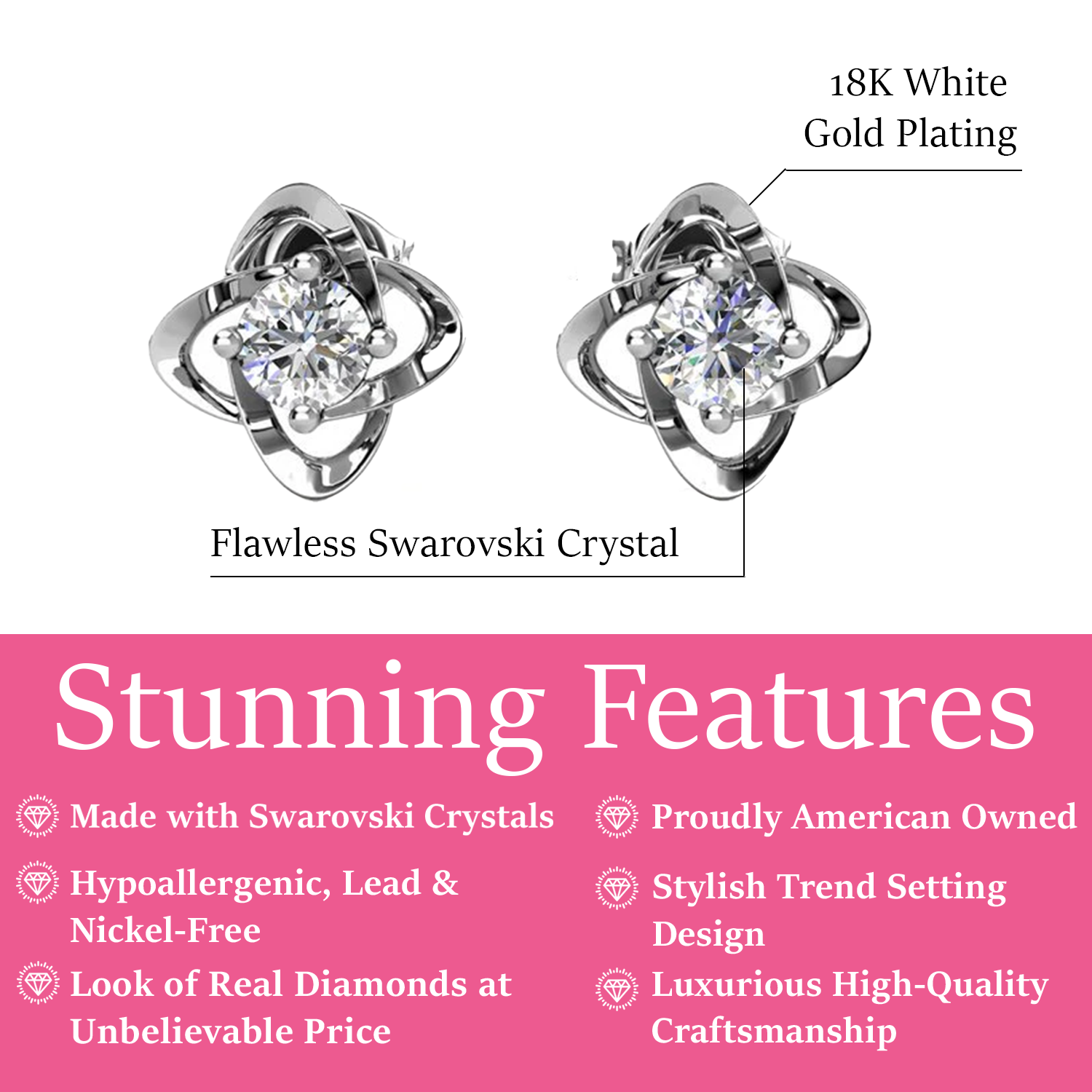 Infinity 18k White Gold Plated Birthstone Flower Earrings with Swarovski Crystals