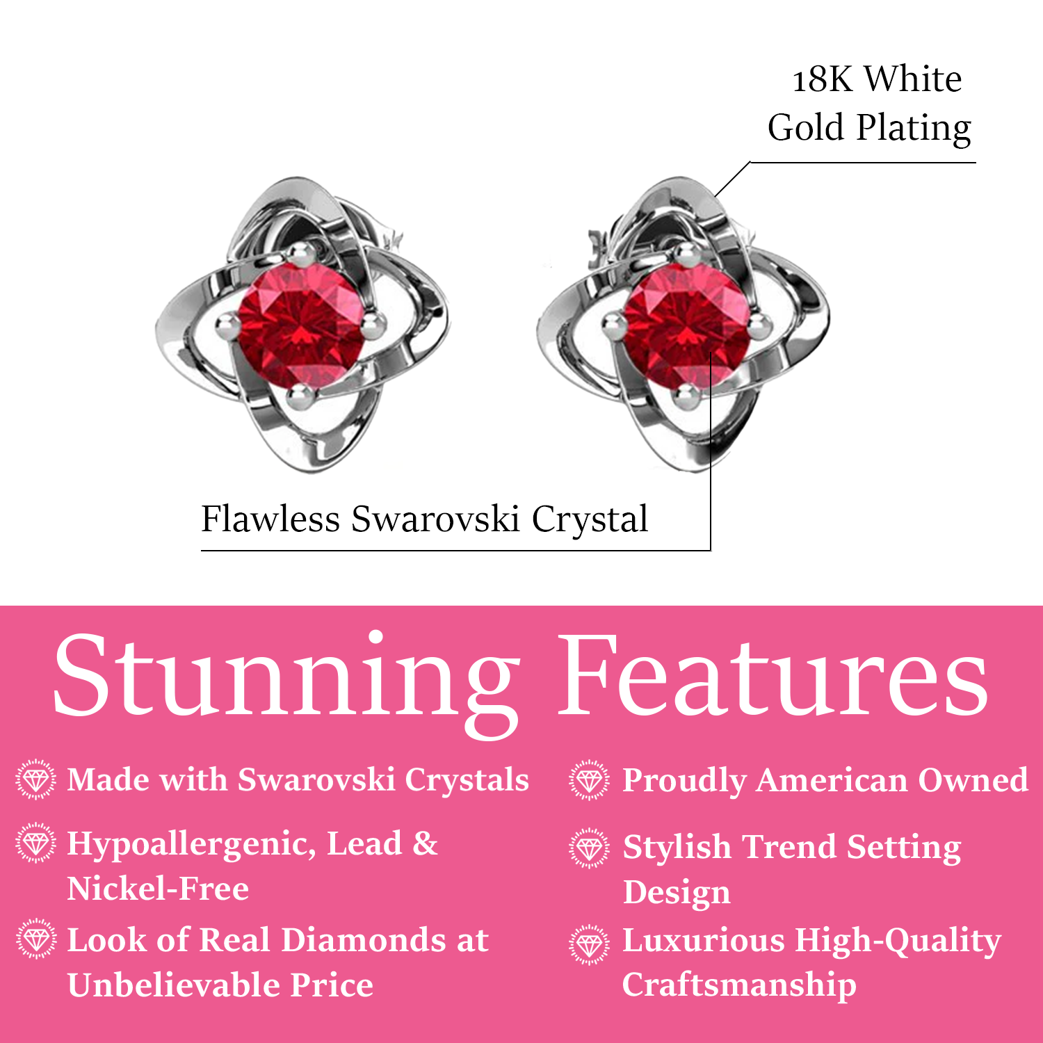 Infinity July Birthstone Ruby Earrings 18k White Gold Plated Silver Birthstone Earrings with Swarovski Crystal