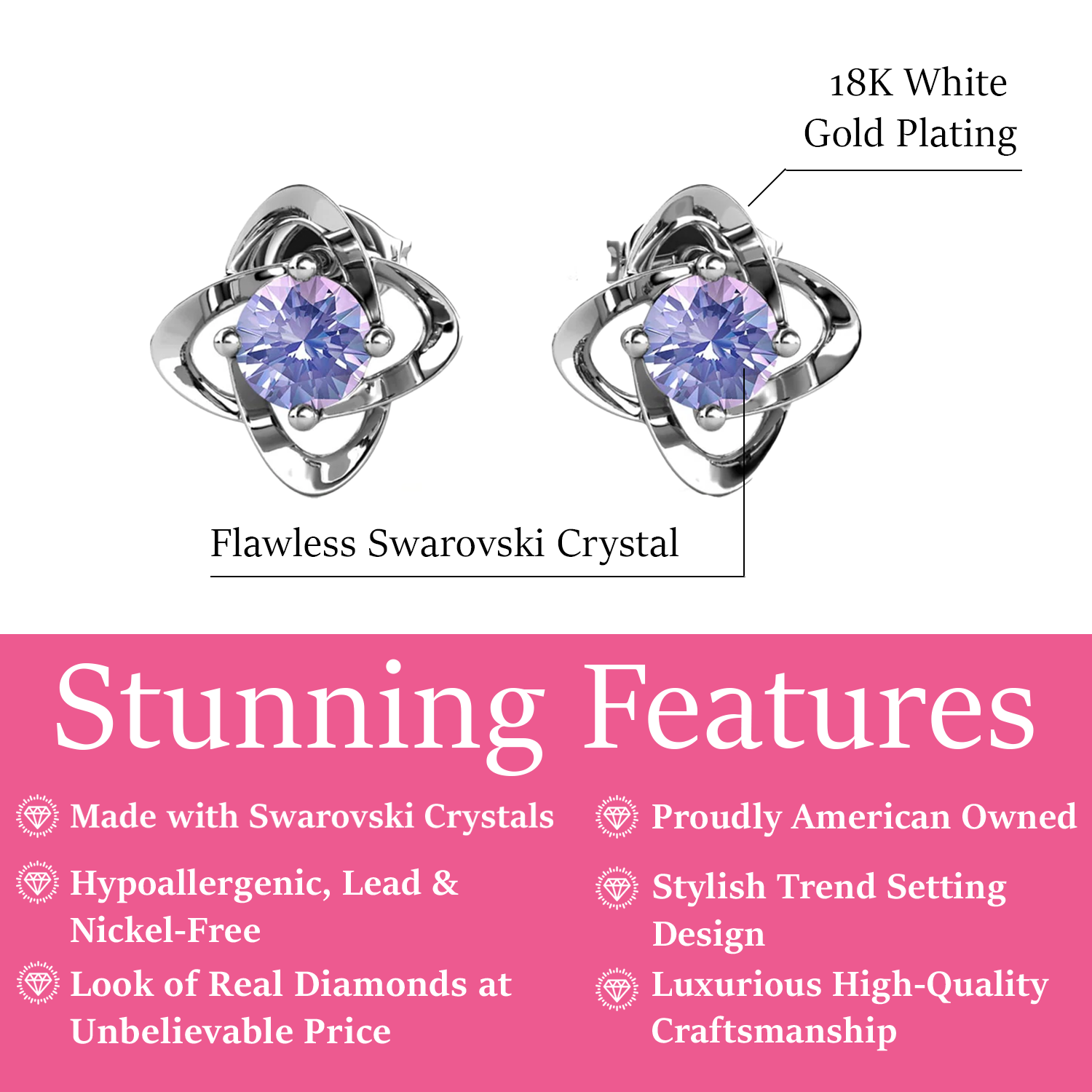 Infinity June Birthstone Alexandrite Earrings 18k White Gold Plated Silver Birthstone Earrings with Swarovski Crystal