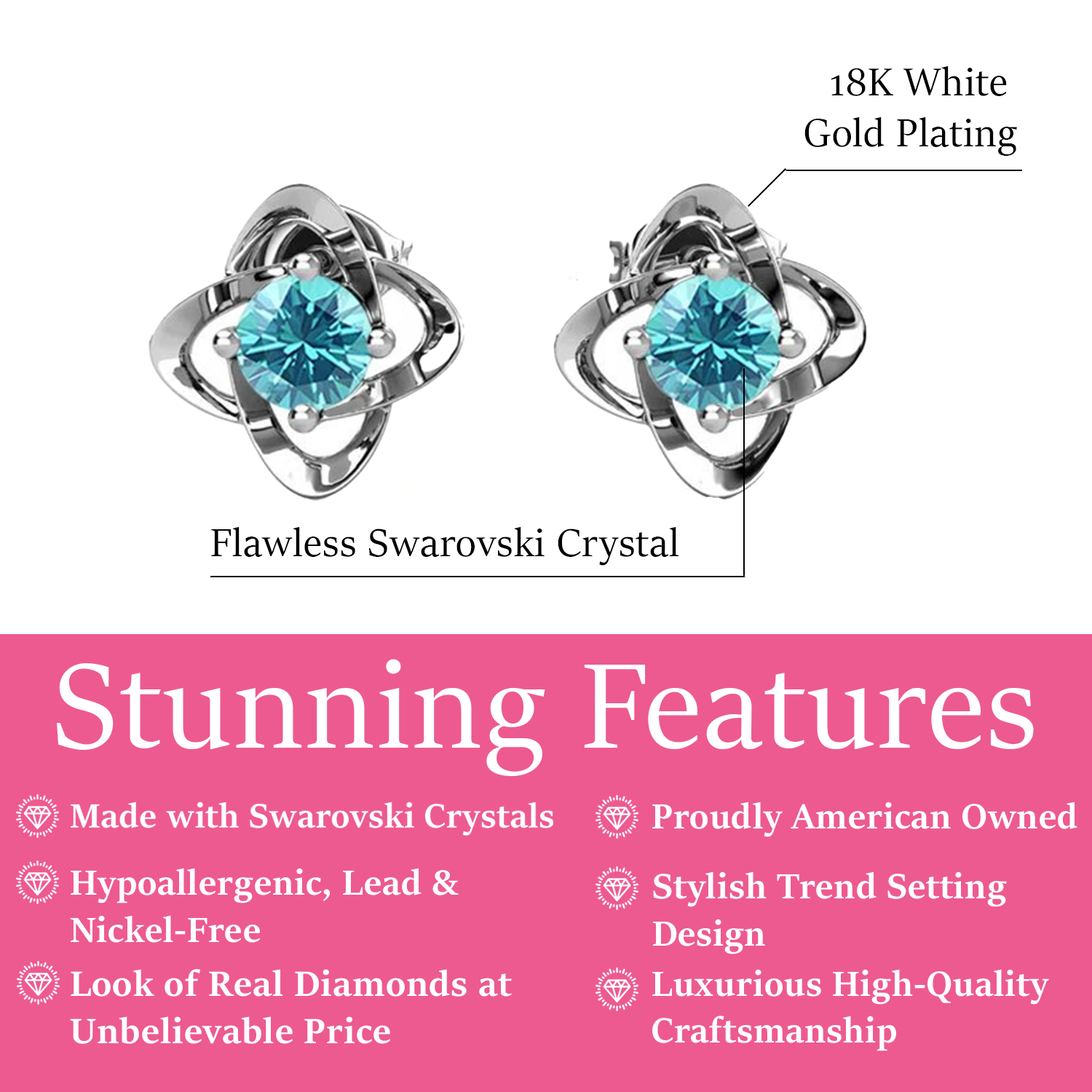 Infinity 18k White Gold Plated Birthstone Flower Earrings with Swarovski Crystals