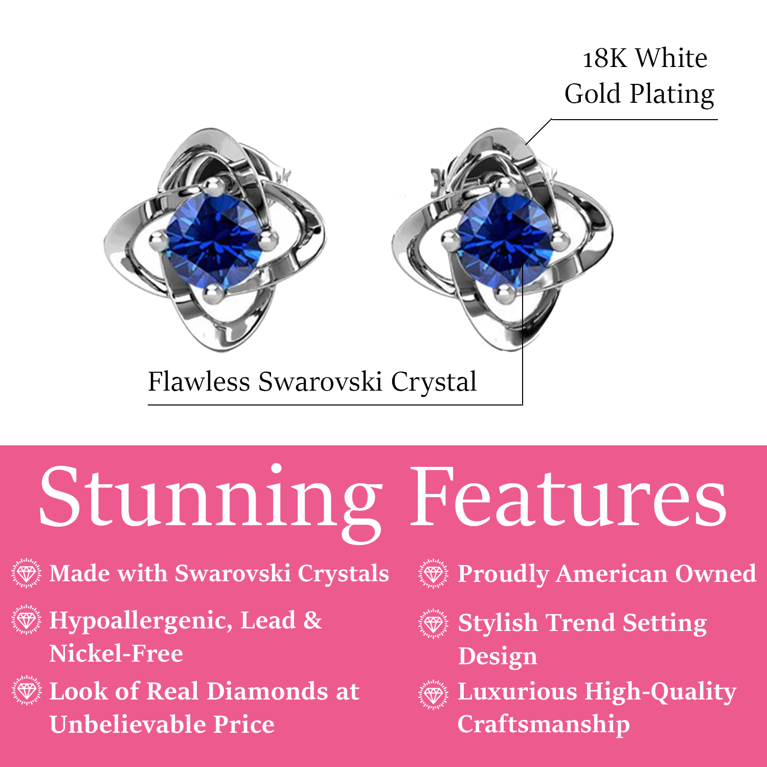 Infinity September Birthstone Sapphire Earrings 18k White Gold Plated Silver Birthstone Earrings with Swarovski Crystals