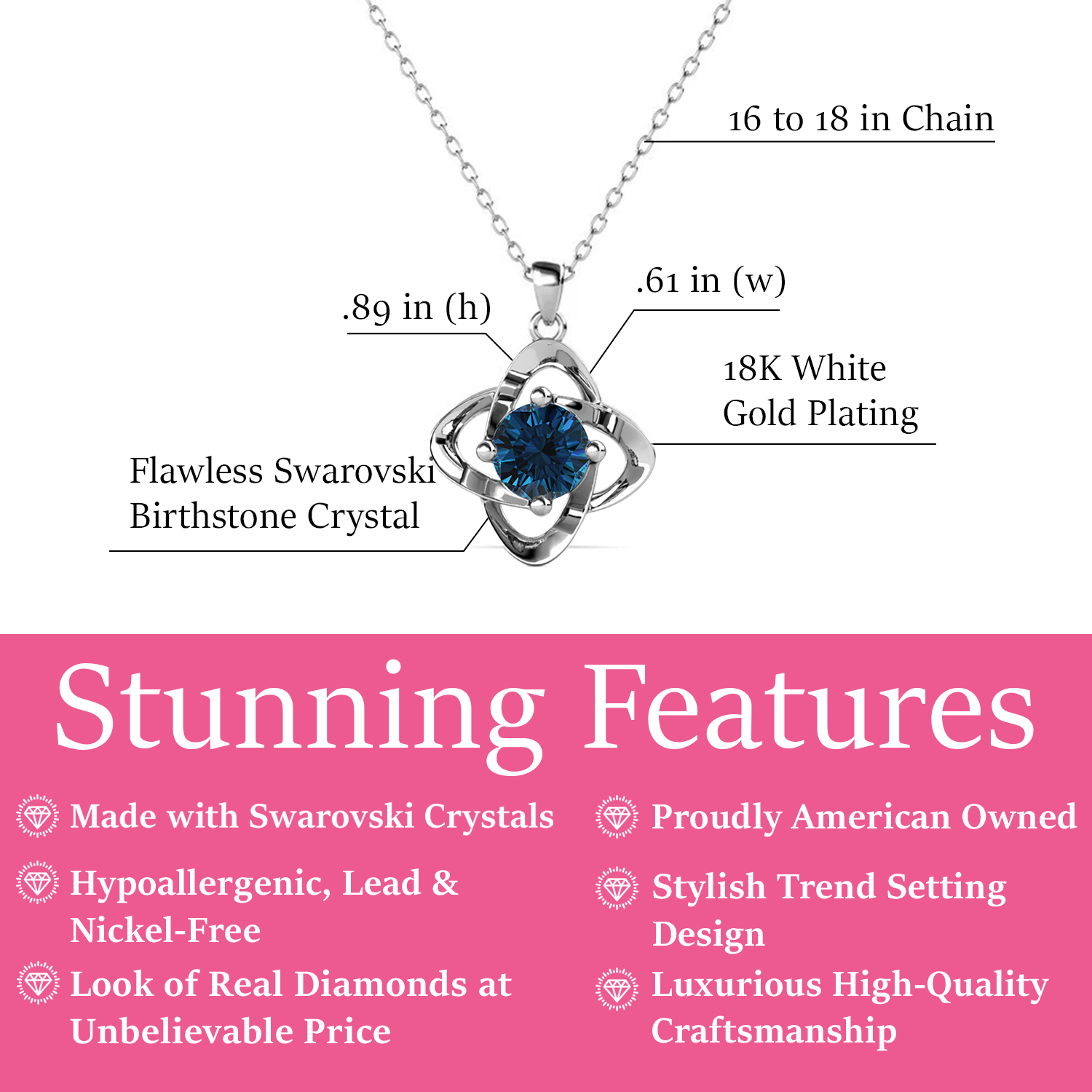 Infinity December Birthstone Blue Topaz Necklace 18k White Gold Plated Silver Birthstone Necklace with Swarovski Crystal