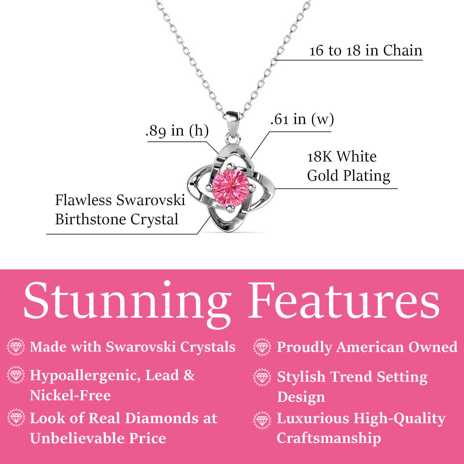 Infinity October Birthstone Pink Tourmaline Necklace 18k White Gold Plated Silver Birthstone Necklace with Swarovski Crystal