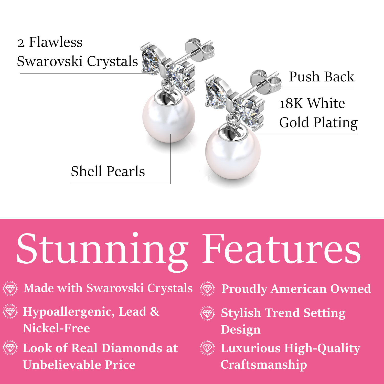 Oakley 18k White Gold Plated Silver Drop Pearl Earrings with Swarovski Crystals - Fab Friday Sale