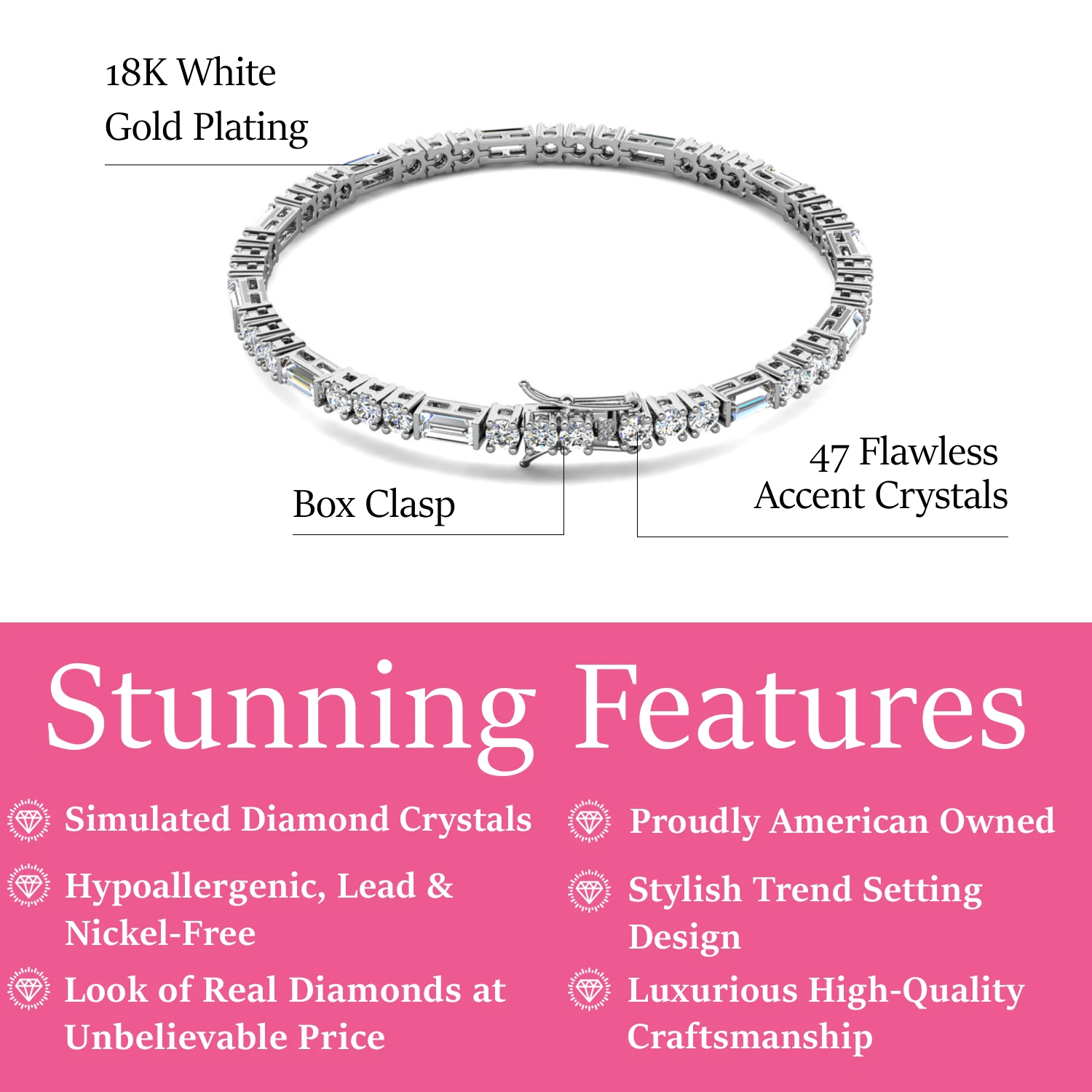 Adrianna 18k White Gold Plated Tennis Bracelet with Swarovski Crystals