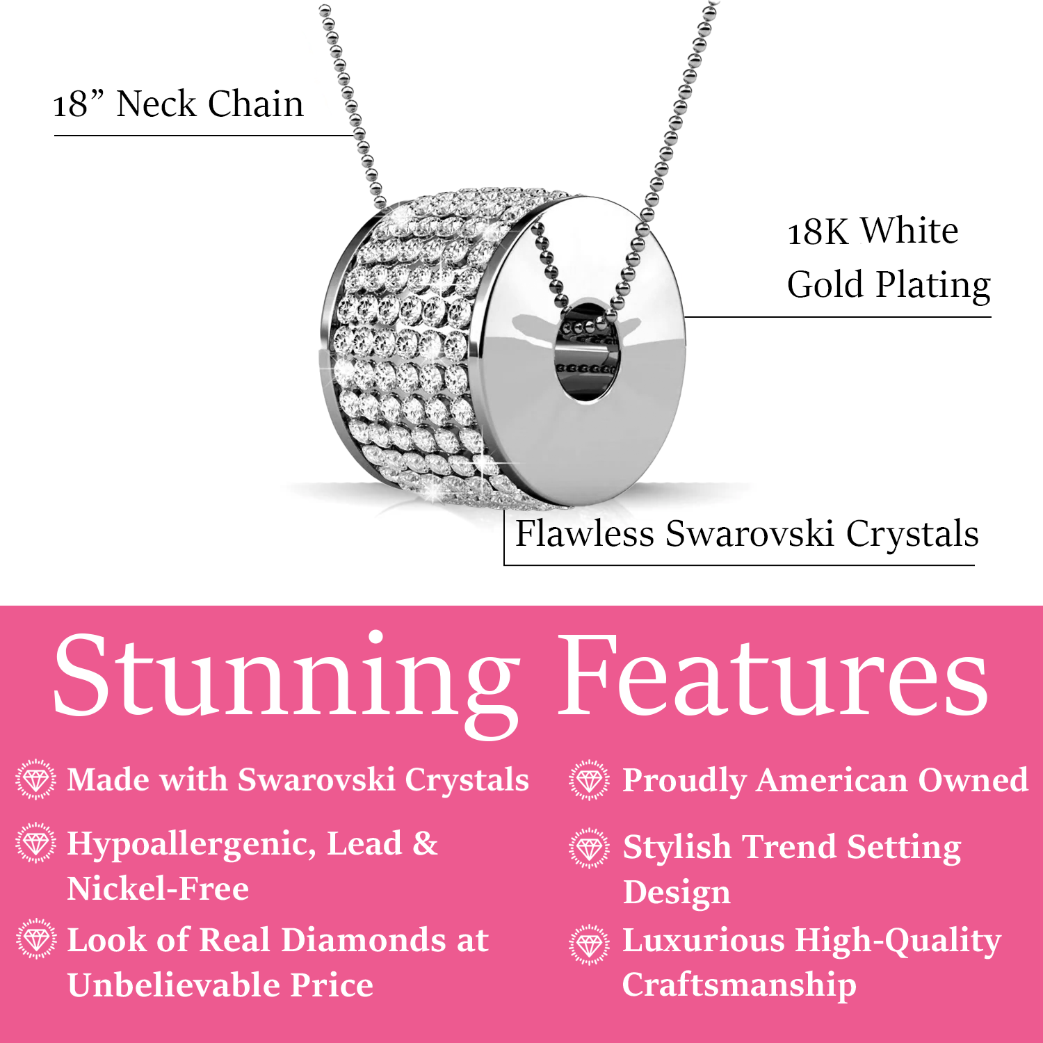 Anabelle 18k White Gold Plated Pendant Necklace with Swarovski Crystals