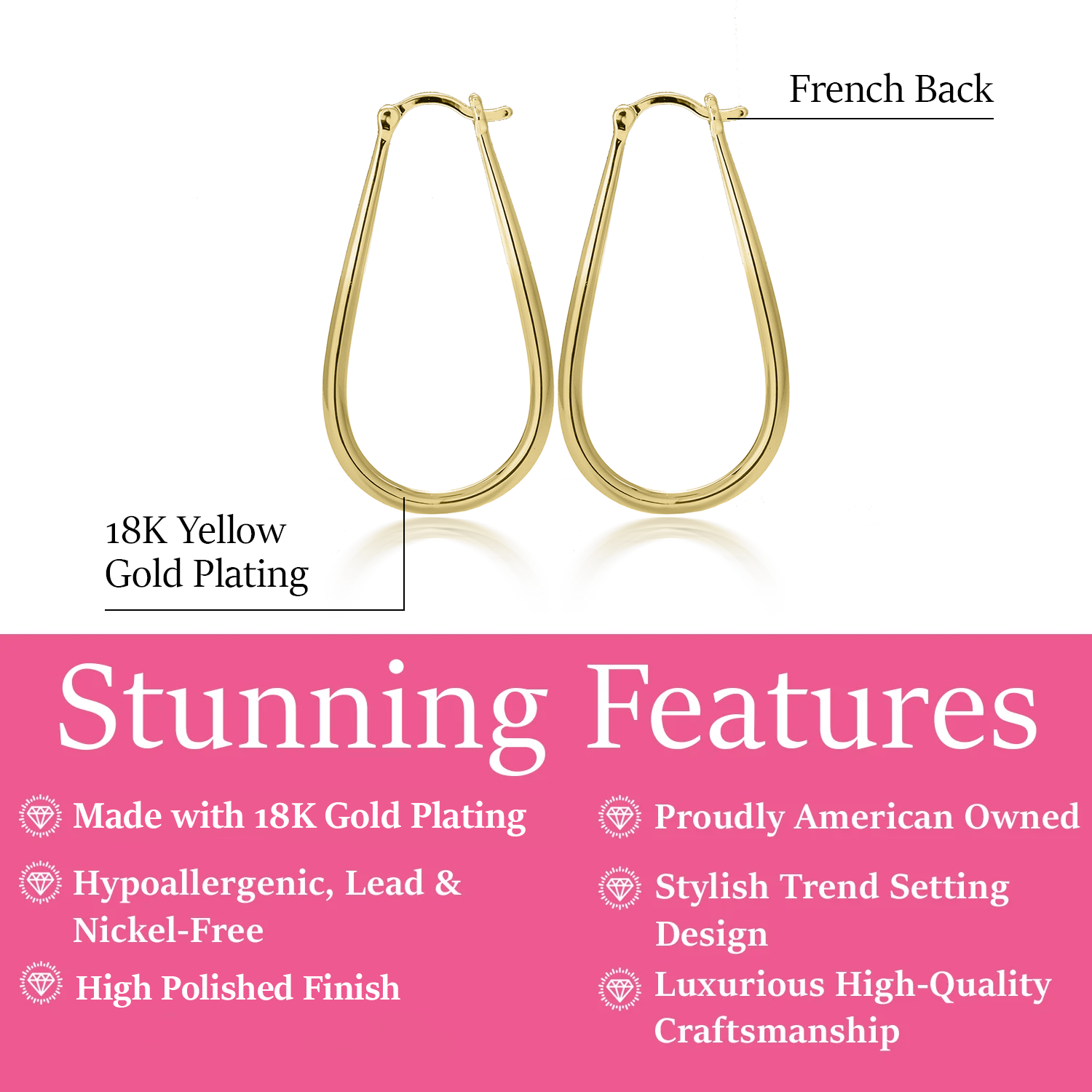 Beatrice 18k White Gold Plated U-Shaped Hoop Earrings
