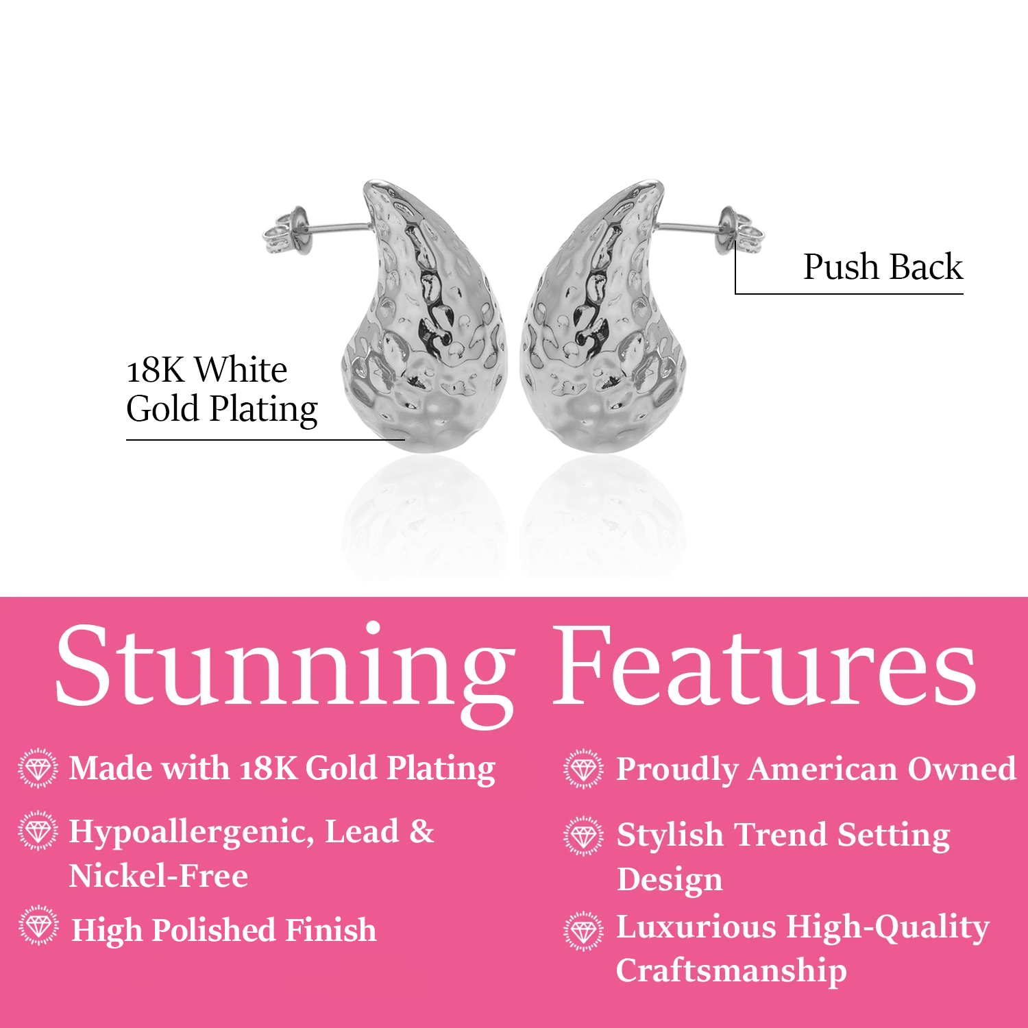 Candice 18k White Gold Plated Teardrop Stud Earrings