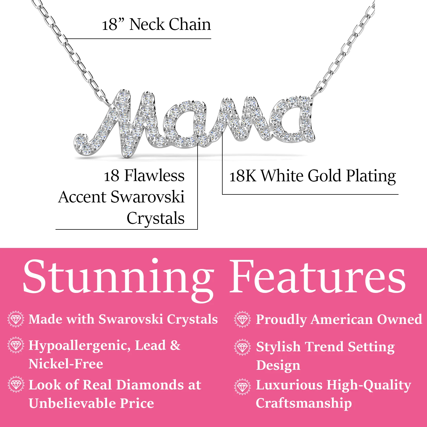 Dorothy 18k White Gold Plated Mama Necklace with Swarovski Crystals