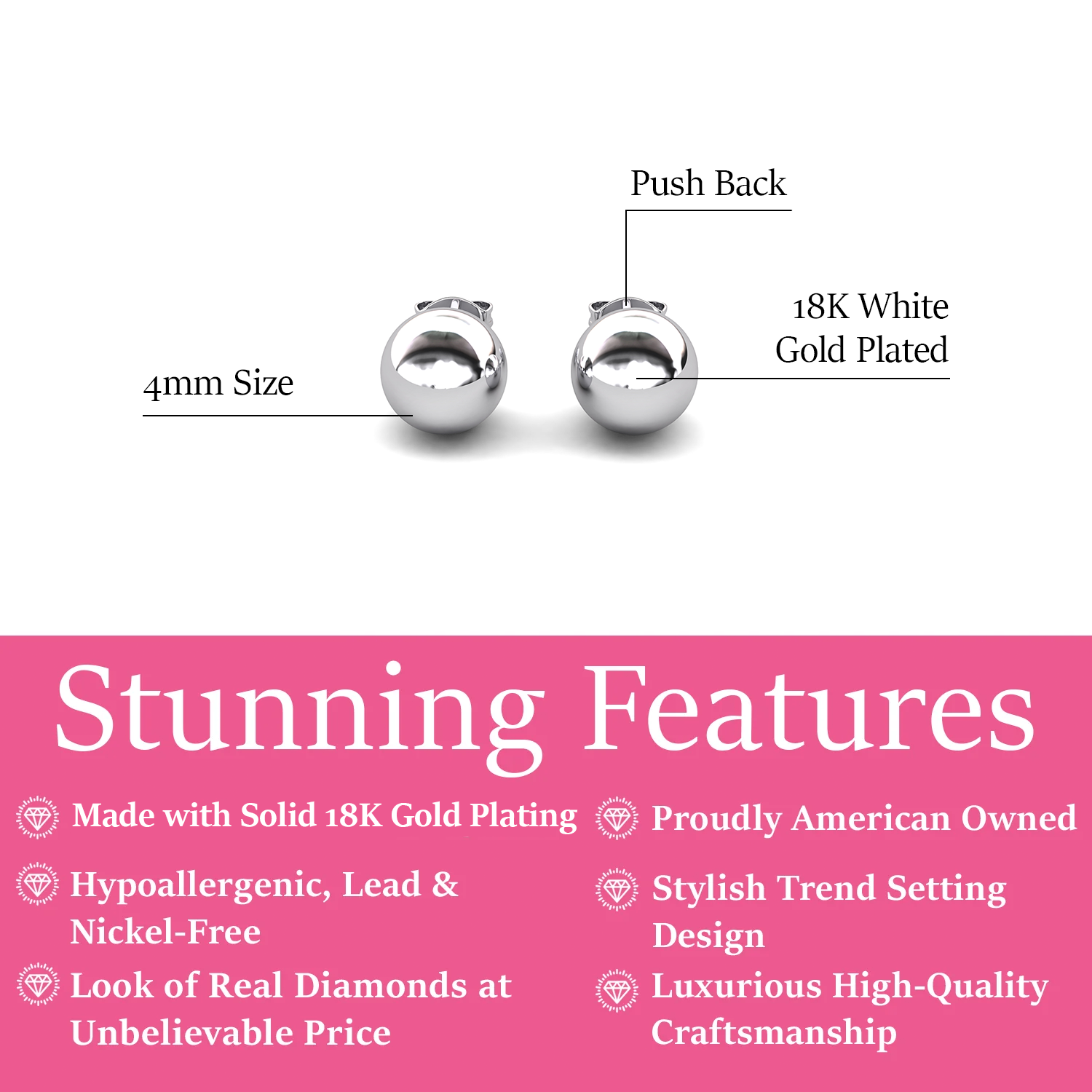 Harper 18k White Gold Plated Sterling Silver Ball Stud Earrings