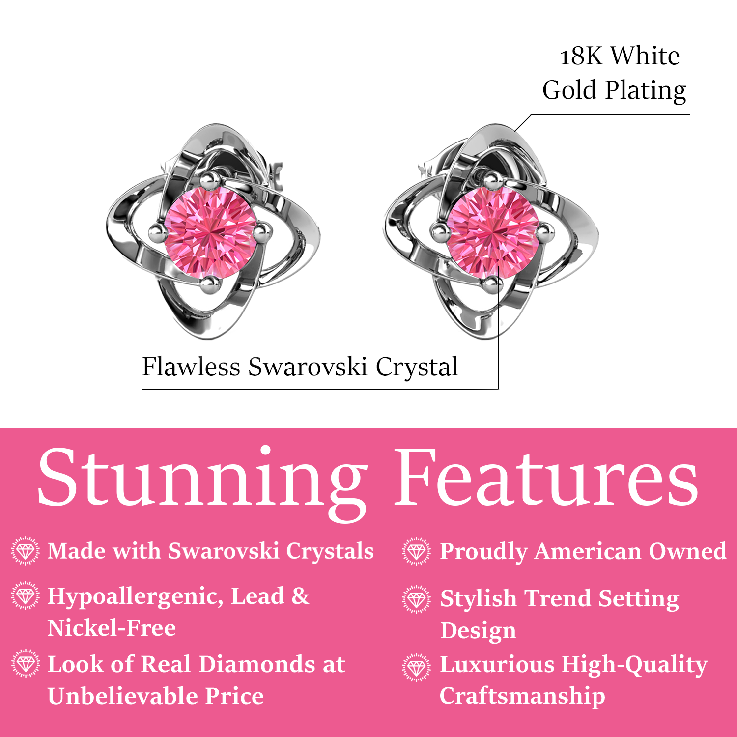 Infinity 18k White Gold Plated Birthstone Flower Earrings with Swarovski Crystals