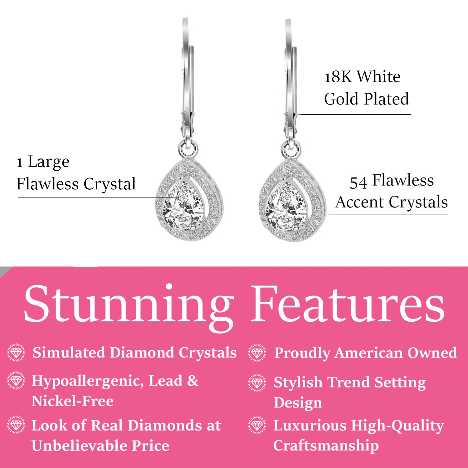 Izzy 18k White Gold Plated Halo Teardrop Earrings with Swarovski Crystals