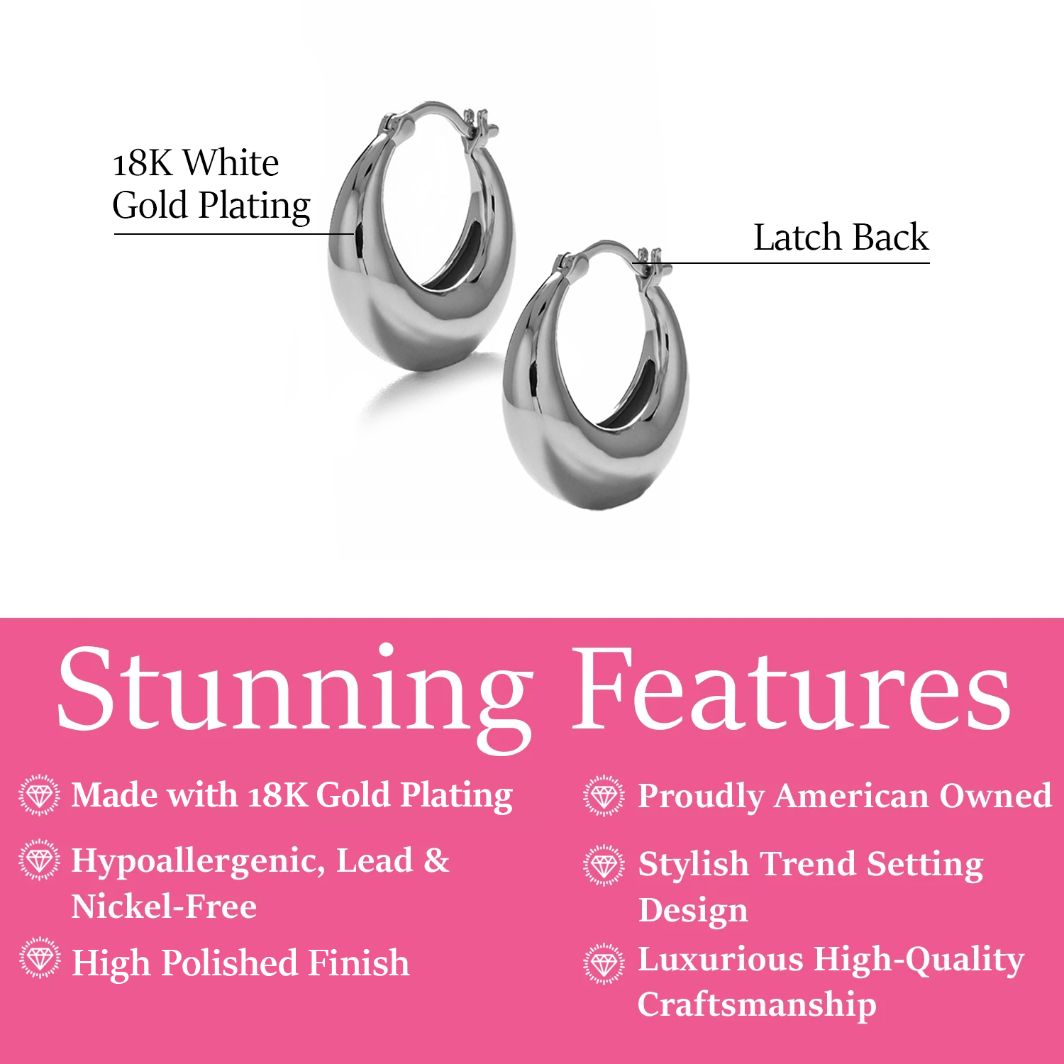 Jacqueline 18k White Gold Plated Hoop Earrings