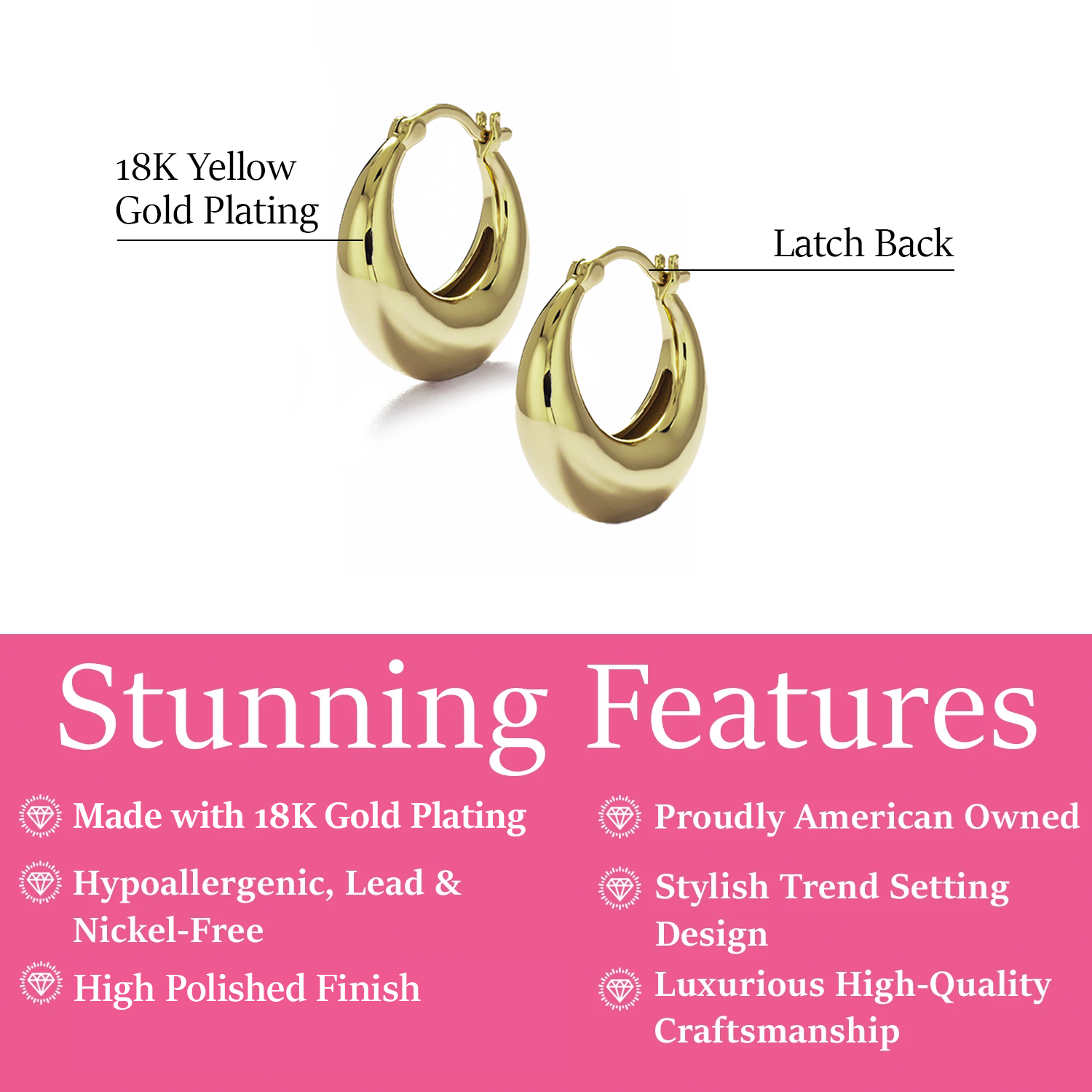Jacqueline 18k White Gold Plated Hoop Earrings