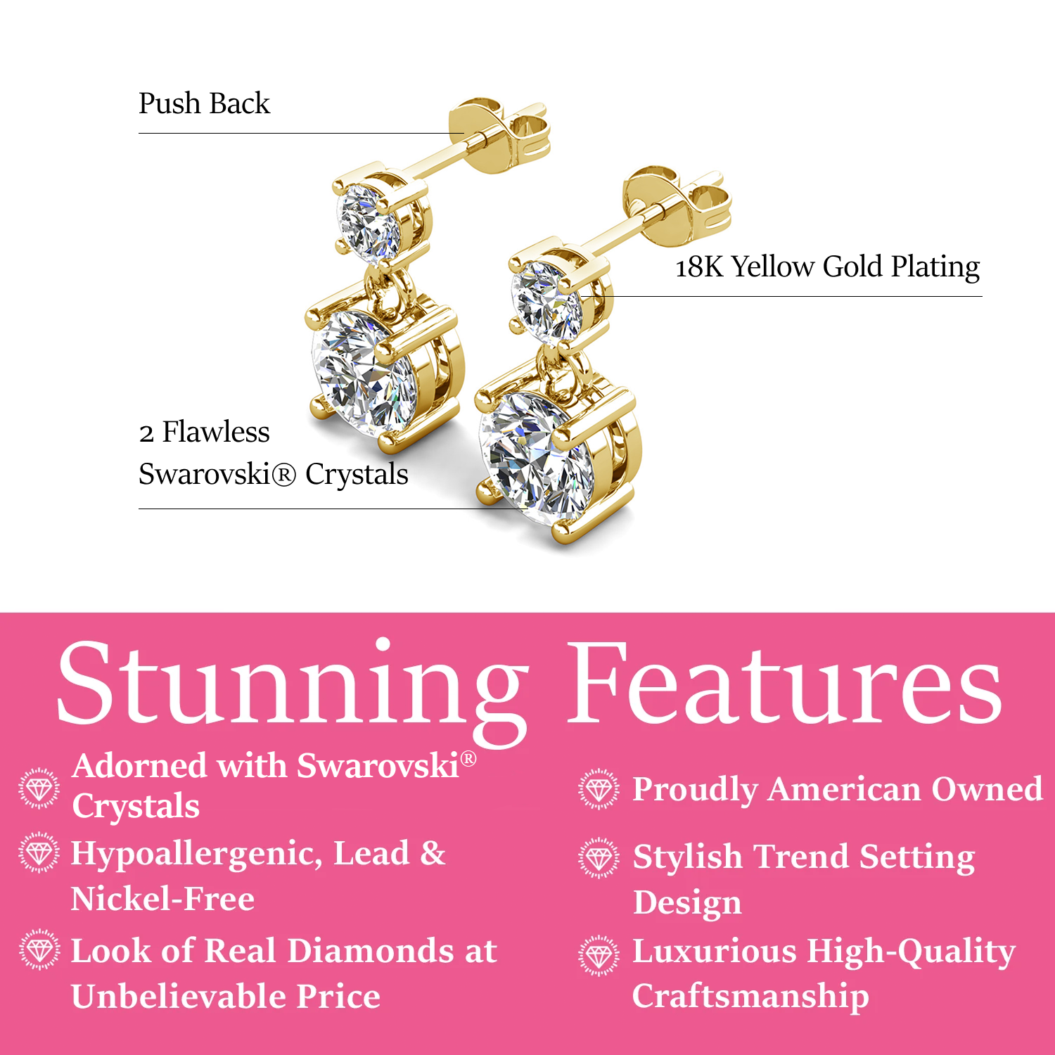 Jasmine 18k White Gold Plated Drop Earrings with Swarovski Crystals