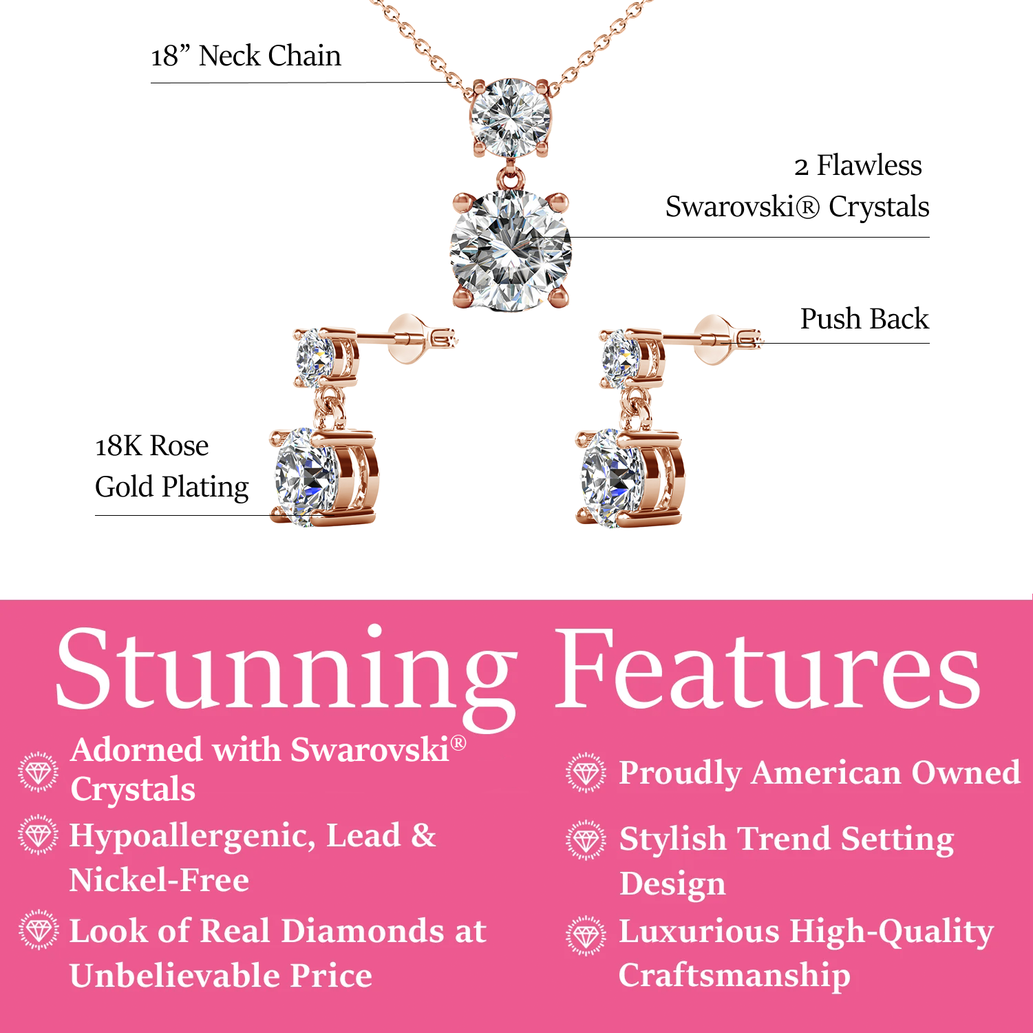 Jasmine 18k White Gold Plated Necklace and Earrings Jewelry Set with Swarovski Crystals