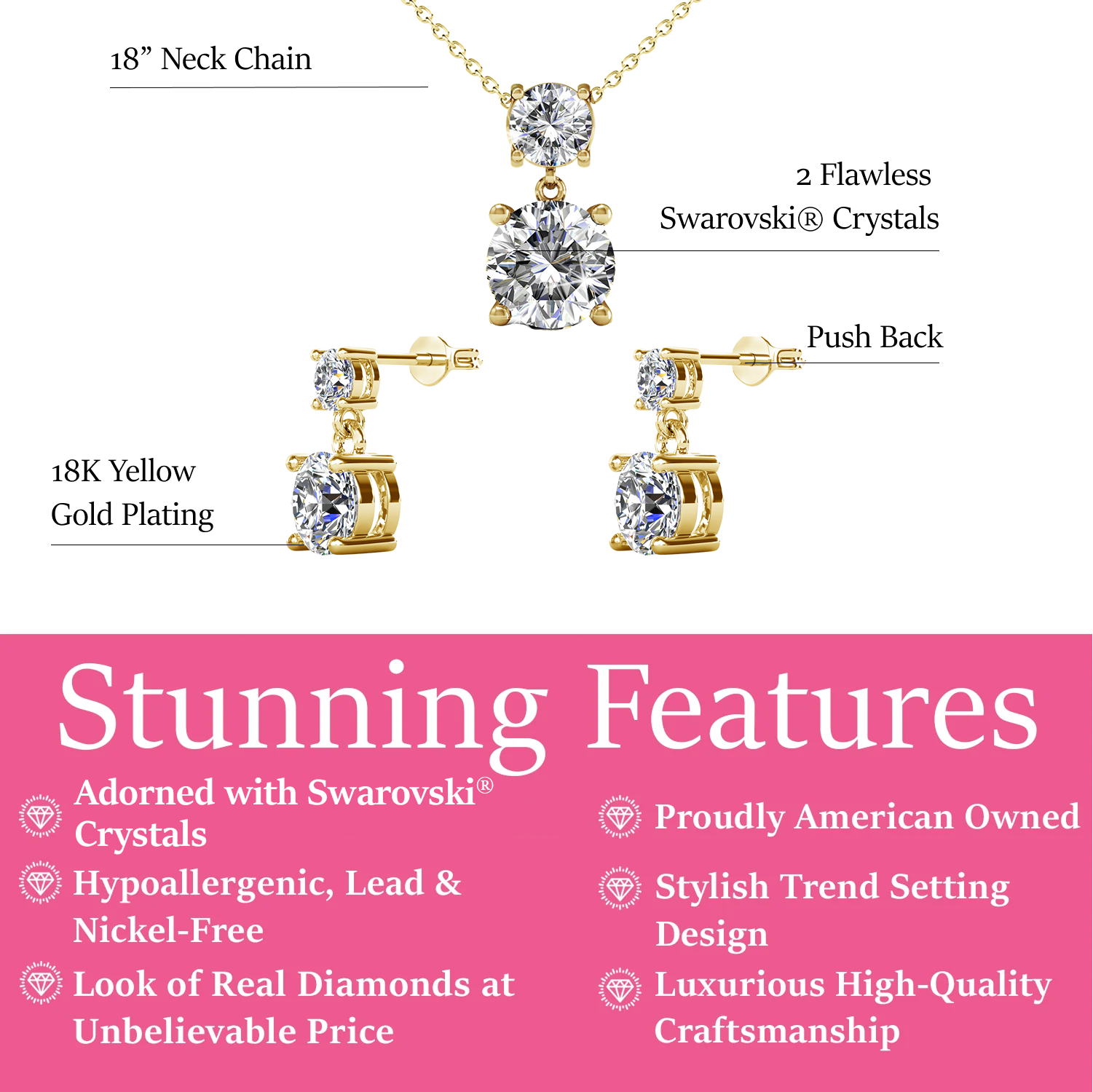 Jasmine 18k White Gold Plated Necklace and Earrings Jewelry Set with Swarovski Crystals