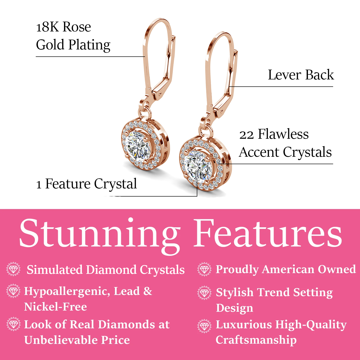 Juliana 18k White Gold Plated Halo Dangle Earrings with Round Cut Simulated Diamond Crystals