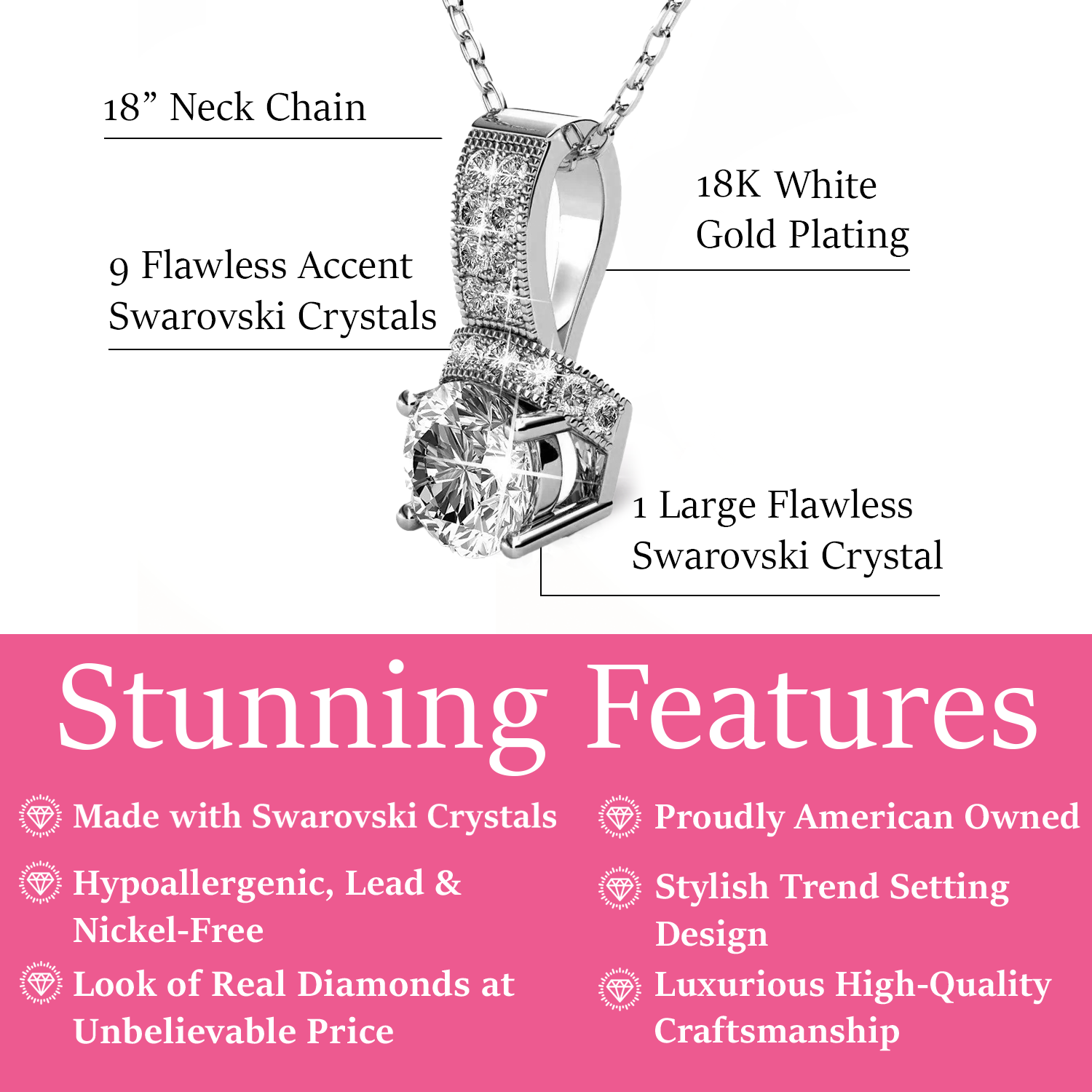 Laya 18k White Gold Plated Pendant Necklace with Swarovski Crystals