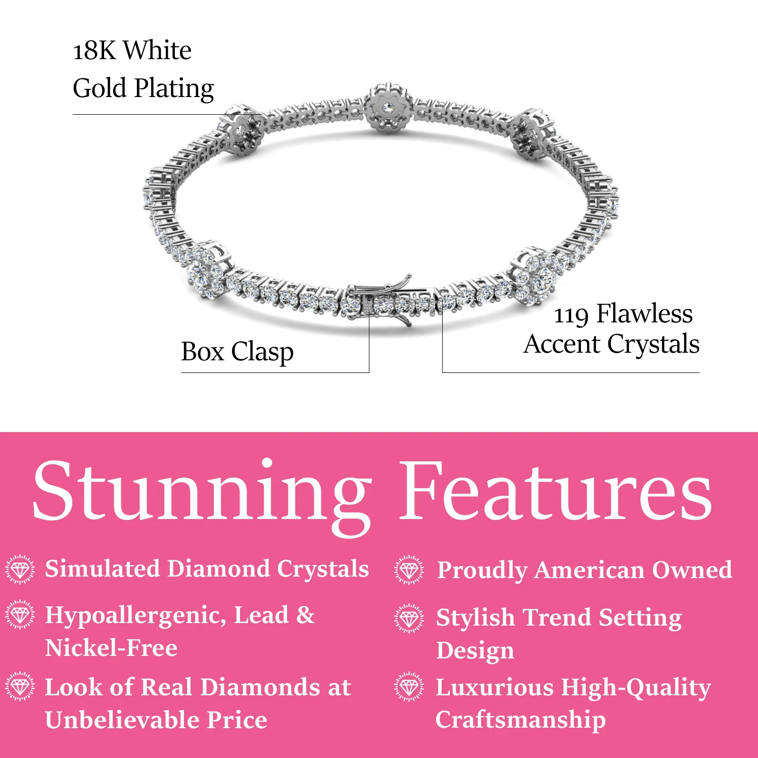 Leah 18k White Gold Plated Tennis Bracelet with Simulated Diamond Crystals