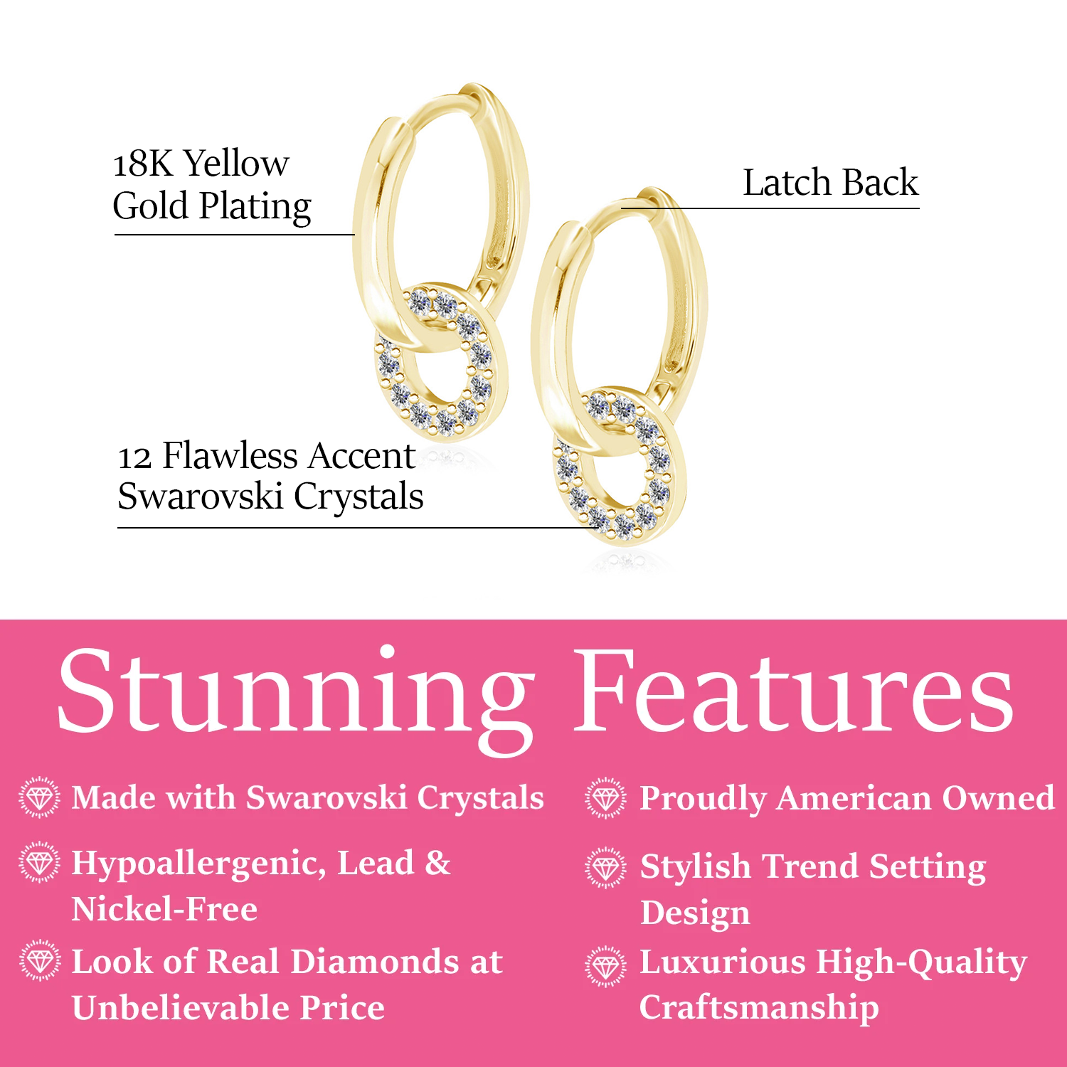 Nala 18k White Gold Plated Hoop Earrings with Swarovski Crystals