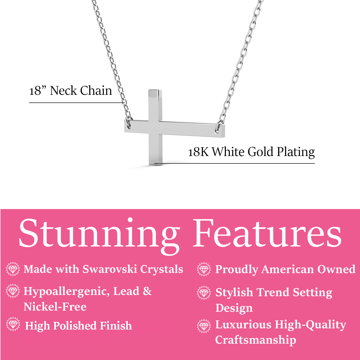 Nancy 18k White Gold Plated Cross Pendant Necklace