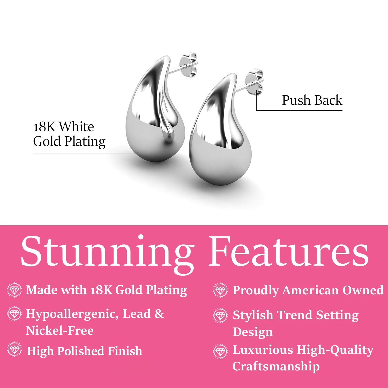 Olive 18k White Gold Plated Teardrop Stud Earrings